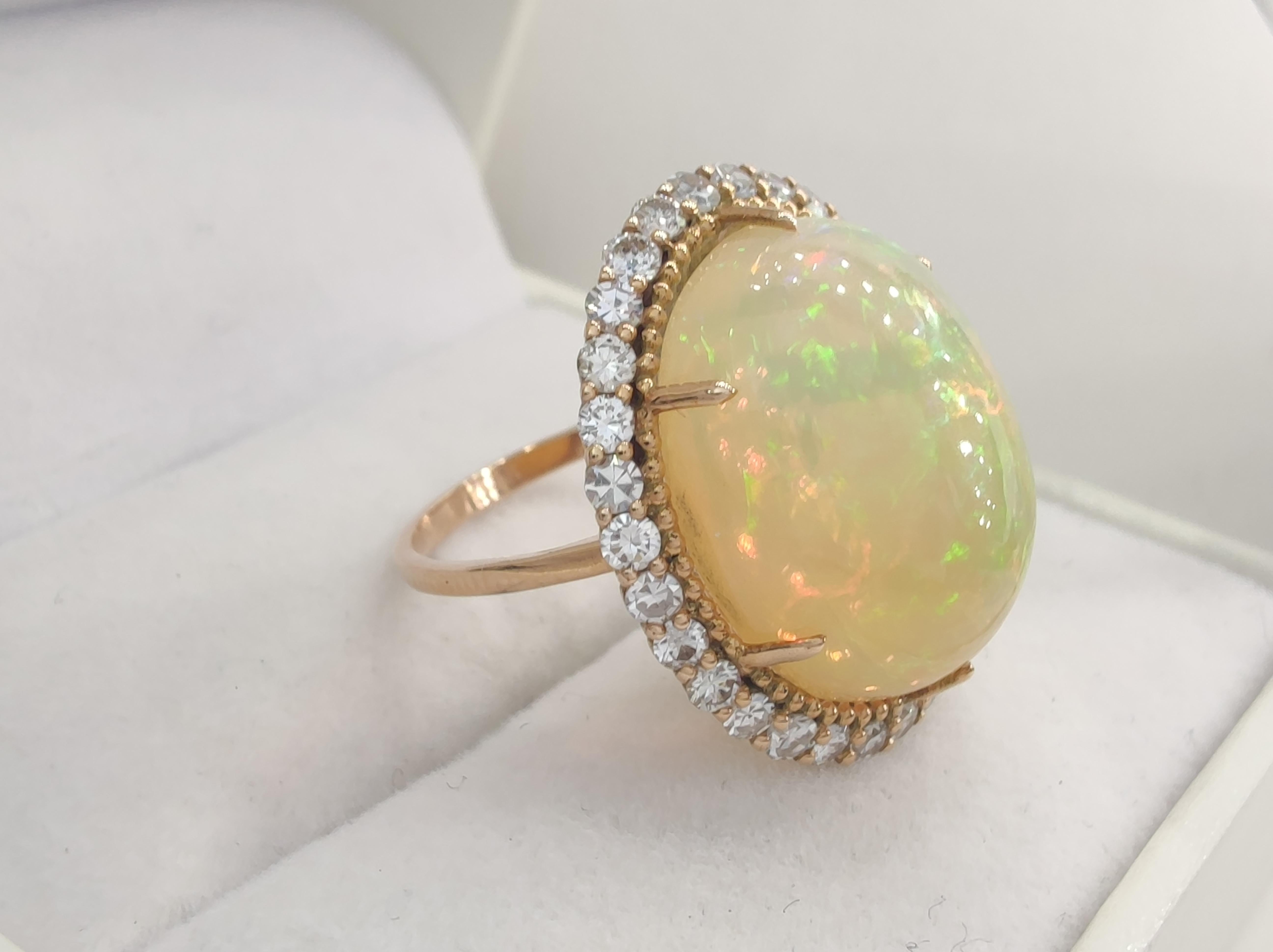 Natural 16ct Opal  Diamond Halo Cocktail Ring-14K gold, AIG Certified  Resizable In New Condition For Sale In Sant Josep de sa Talaia, IB