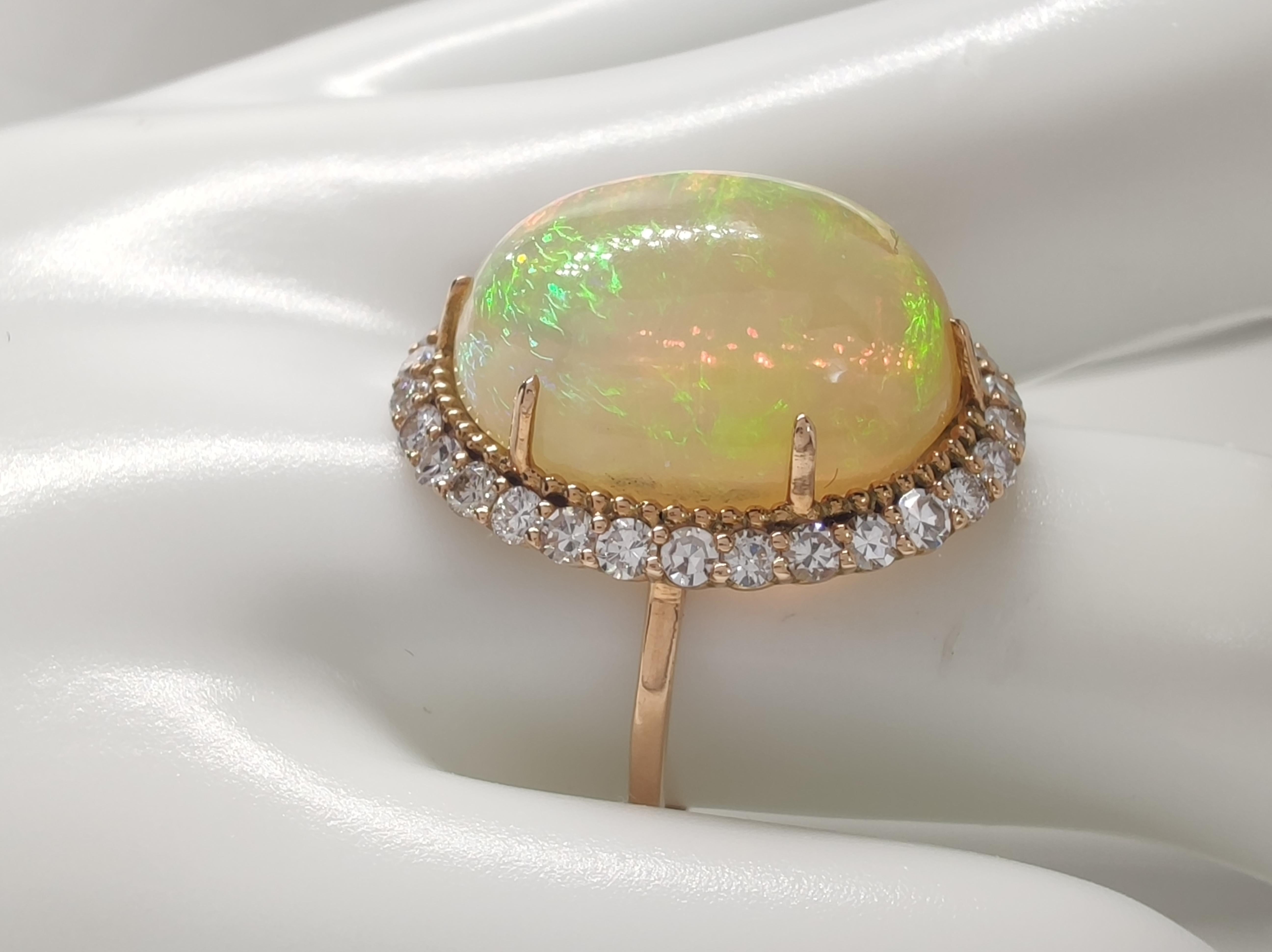 Women's or Men's Natural 16ct Opal  Diamond Halo Cocktail Ring-14K gold, AIG Certified  Resizable For Sale