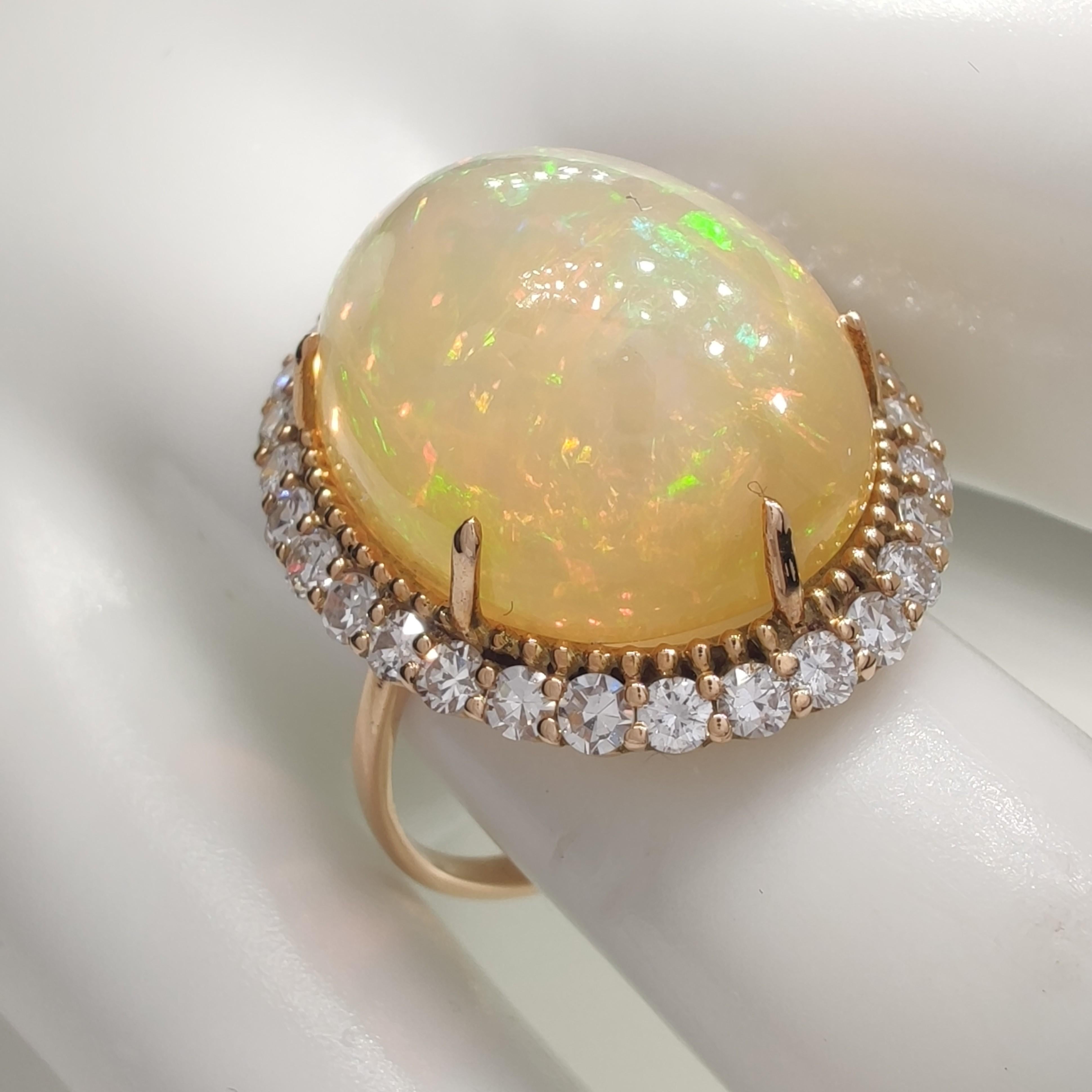 Natural 16ct Opal  Diamond Halo Cocktail Ring-14K gold, AIG Certified  Resizable For Sale 3