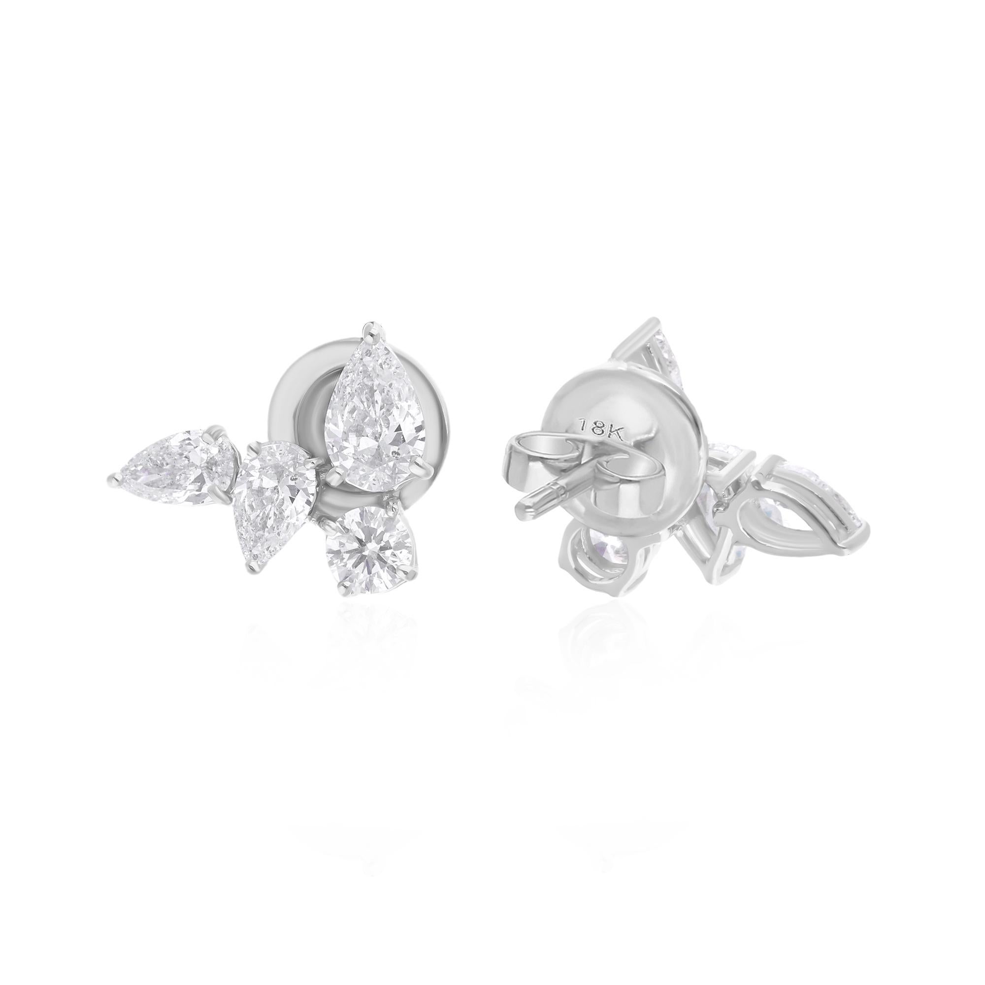 Modern Natural 1.7 Carat SI Clarity HI Color Multi Diamond Earrings 18 Karat White Gold For Sale