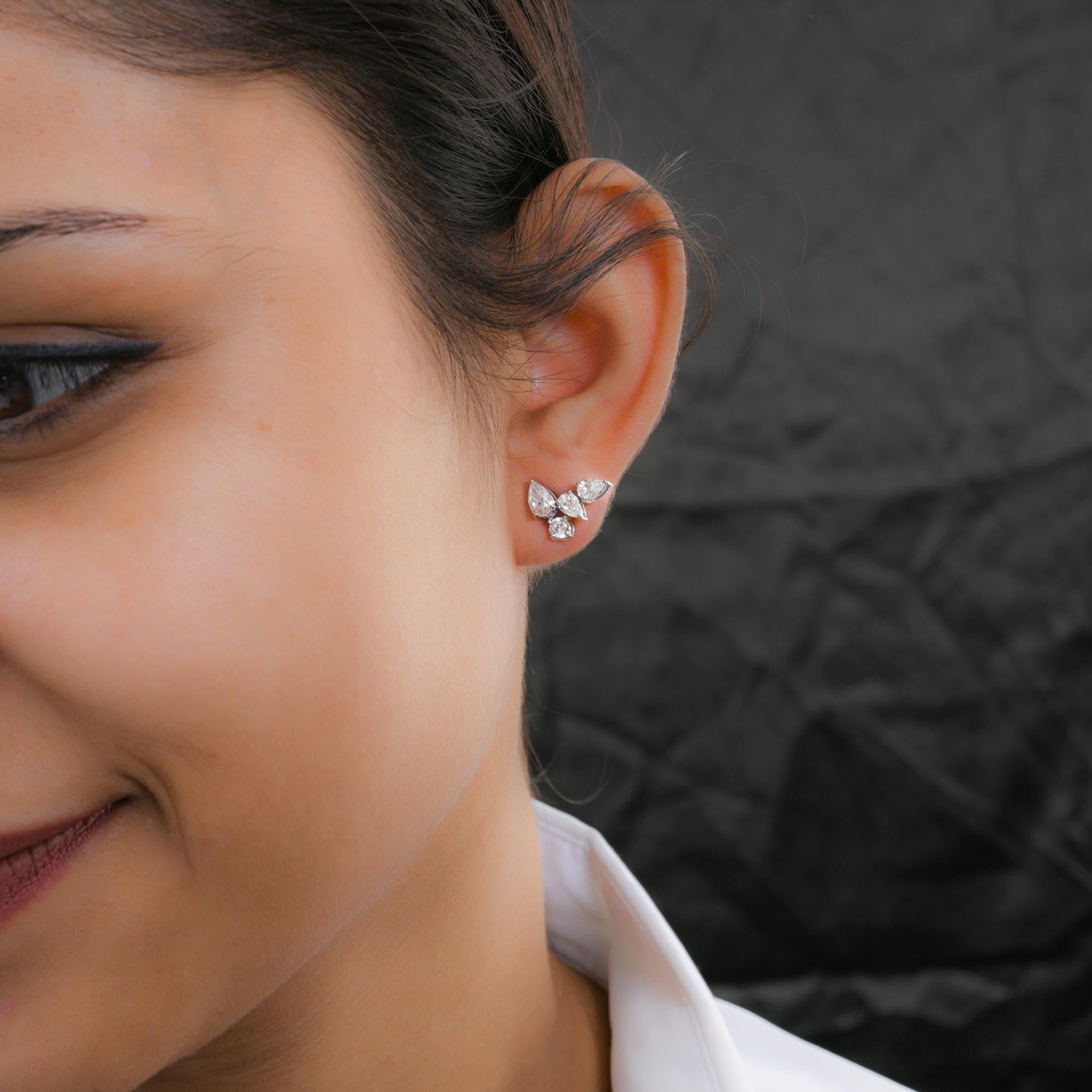 Pear Cut Natural 1.7 Carat SI Clarity HI Color Multi Diamond Earrings 18 Karat White Gold For Sale