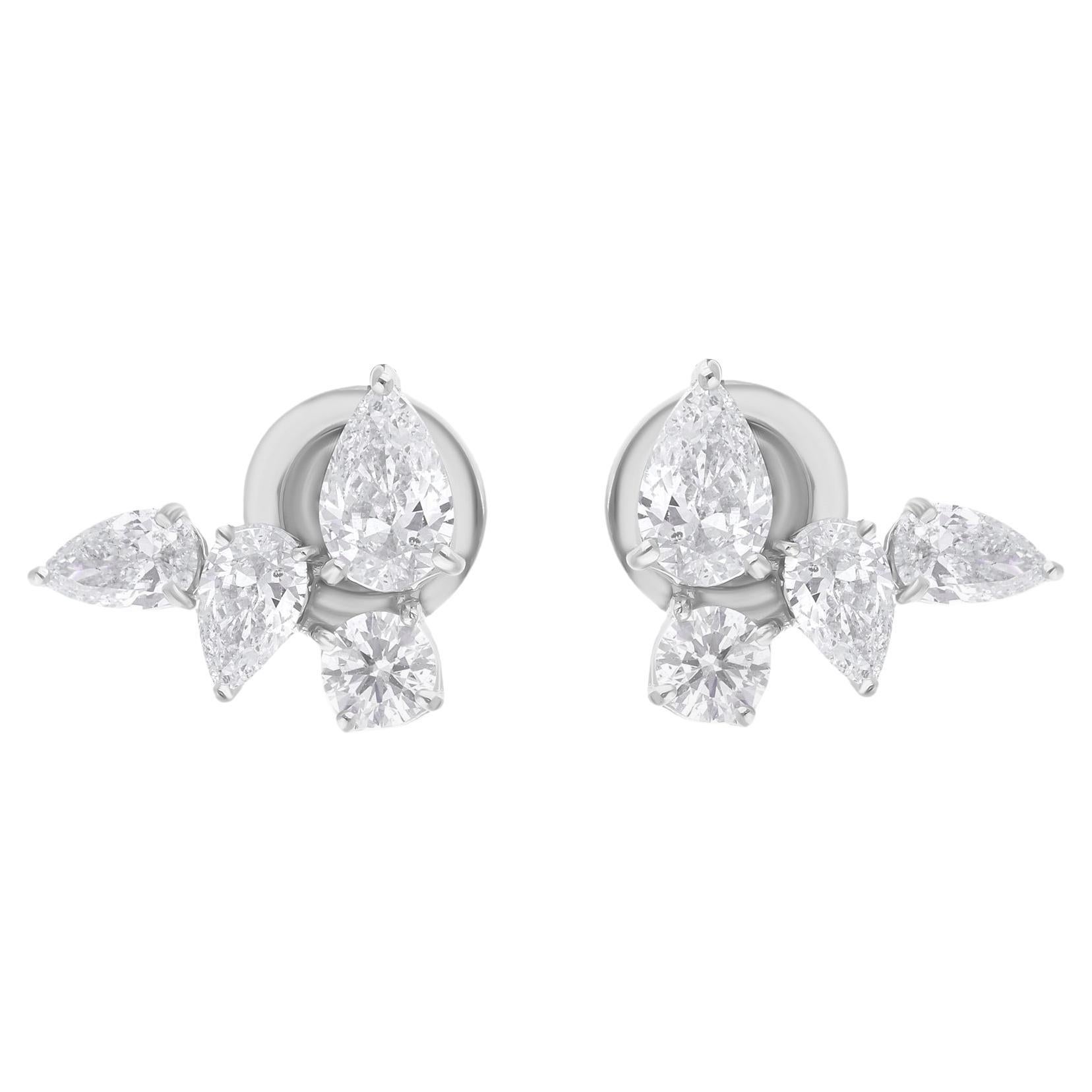 Natural 1.7 Carat SI Clarity HI Color Multi Diamond Earrings 18 Karat White Gold For Sale