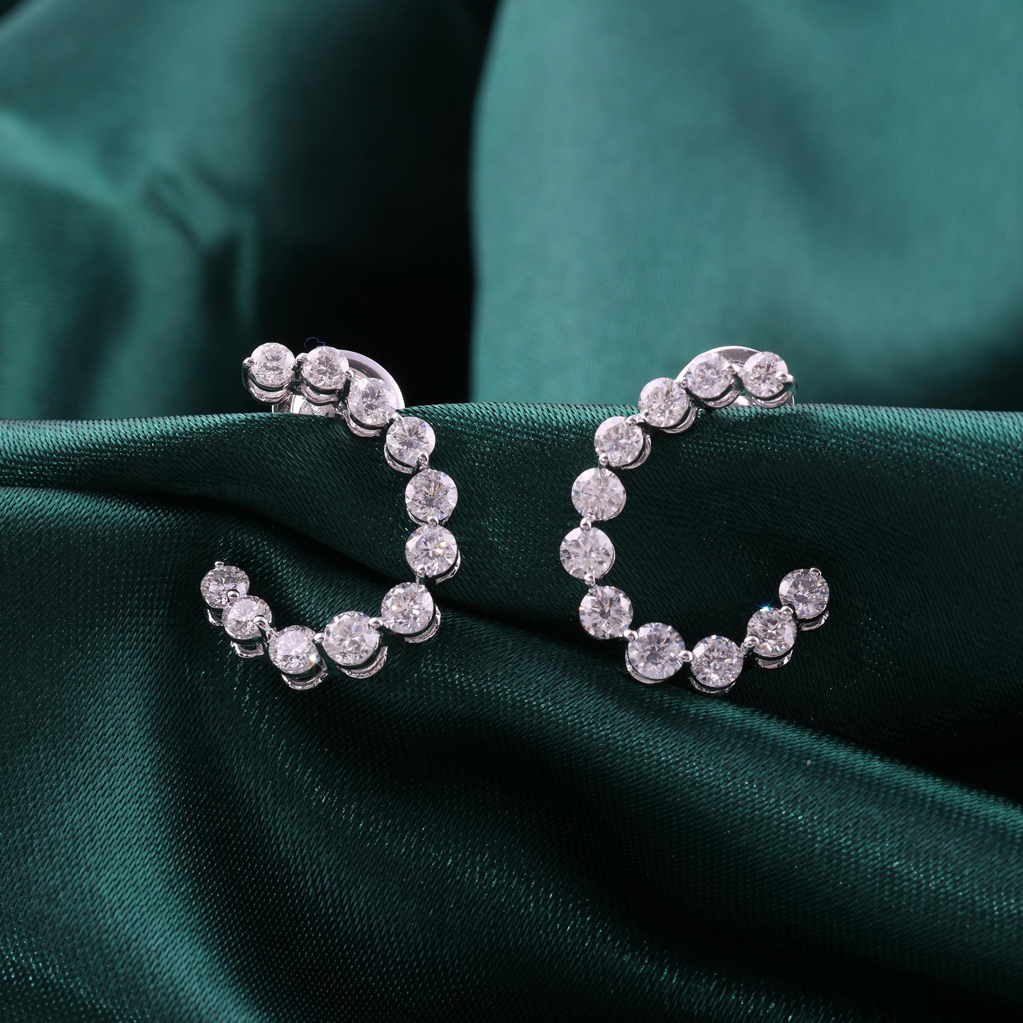 Pendientes de diamantes redondos naturales de 1,7 quilates, claridad SI y color HI, oro blanco de 18 quilates Art Decó en venta