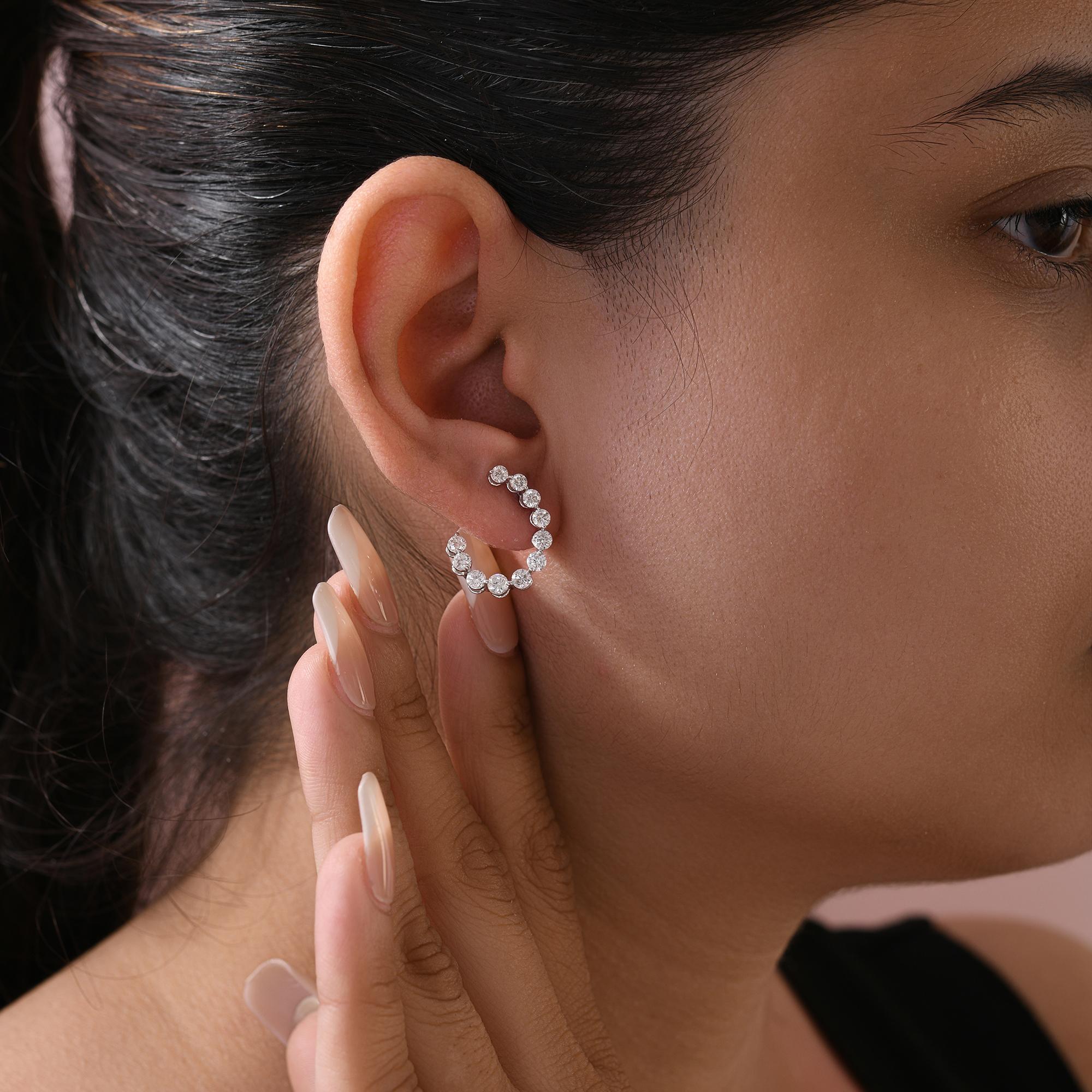 De las mujeres Pendientes de diamantes redondos naturales de 1,7 quilates, claridad SI y color HI, oro blanco de 18 quilates en venta