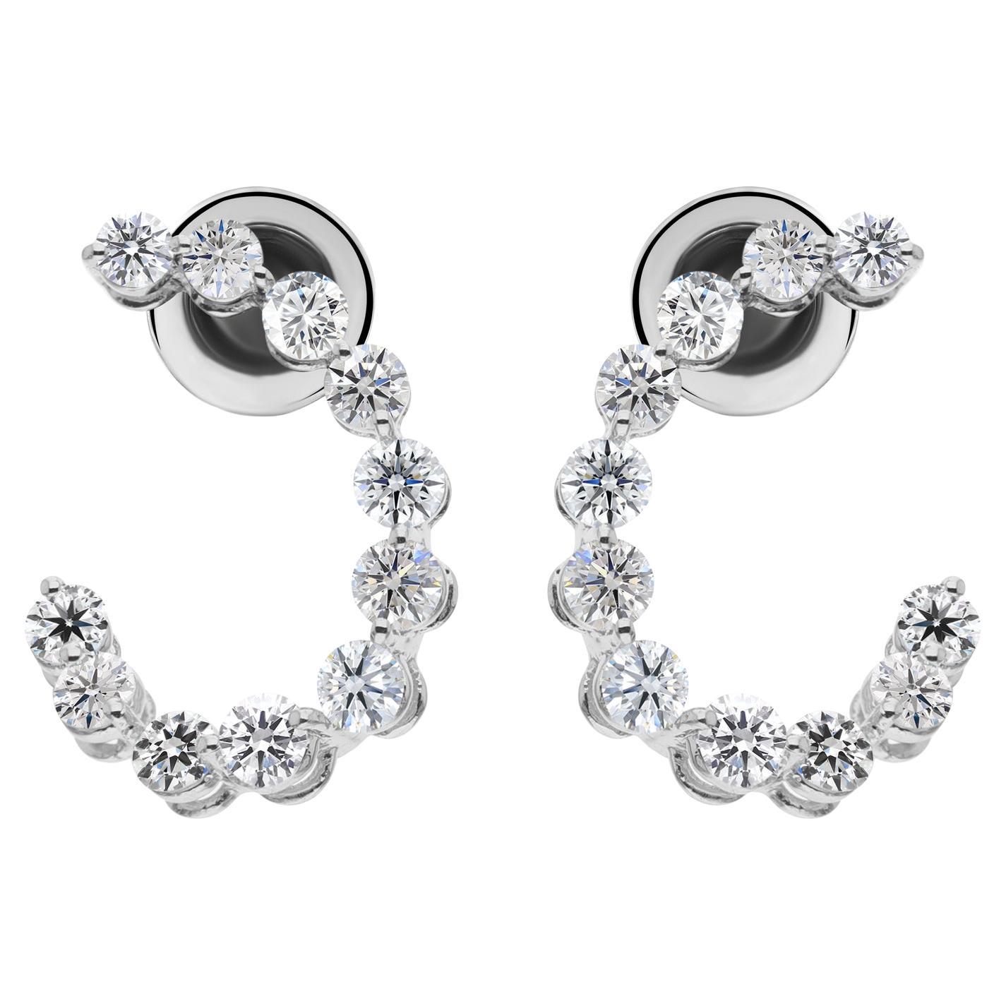 Pendientes de diamantes redondos naturales de 1,7 quilates, claridad SI y color HI, oro blanco de 18 quilates en venta