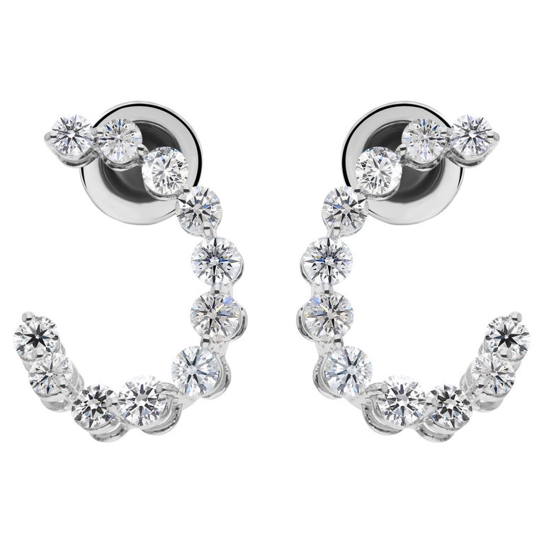 Boucles D'oreilles En Or Blanc 18 Carats Avec Diamants – Taille Ronde – Certifiées – Personnalisables – Neuves Sans Emballage