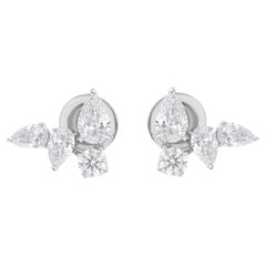 Natural 1.7 Carat SI/H Diamond Cluster Stud Earrings 14 Karat White Gold