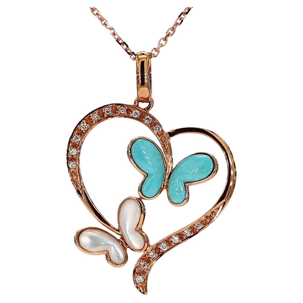 Colgante Reversible de Oro Natural Turquesa/Perla y Diamante Blanco.23 Quilates TW