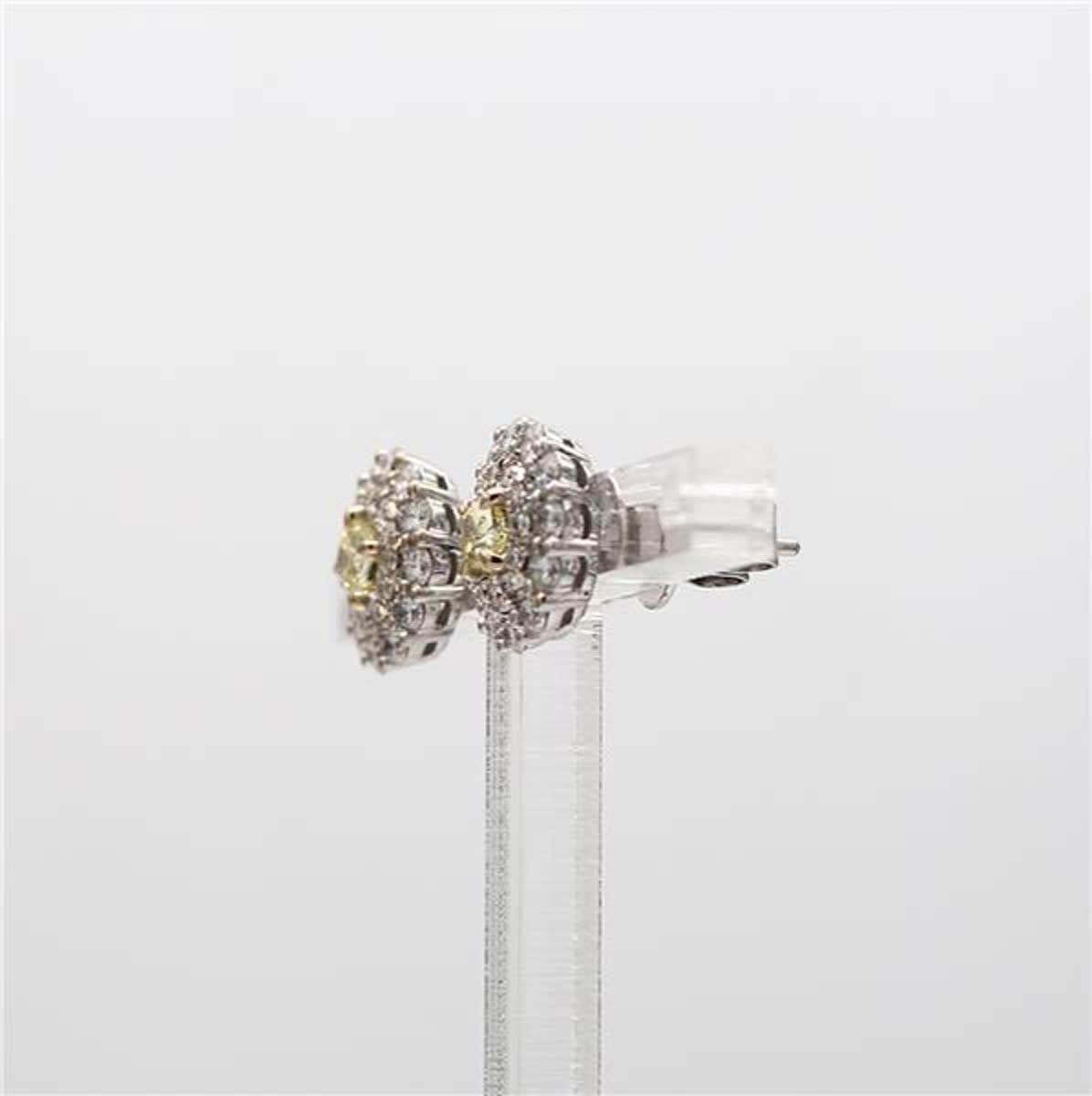 Contemporary Natural Yellow Cushion and White Diamond 1.06 Carat TW White Gold Stud Earrings