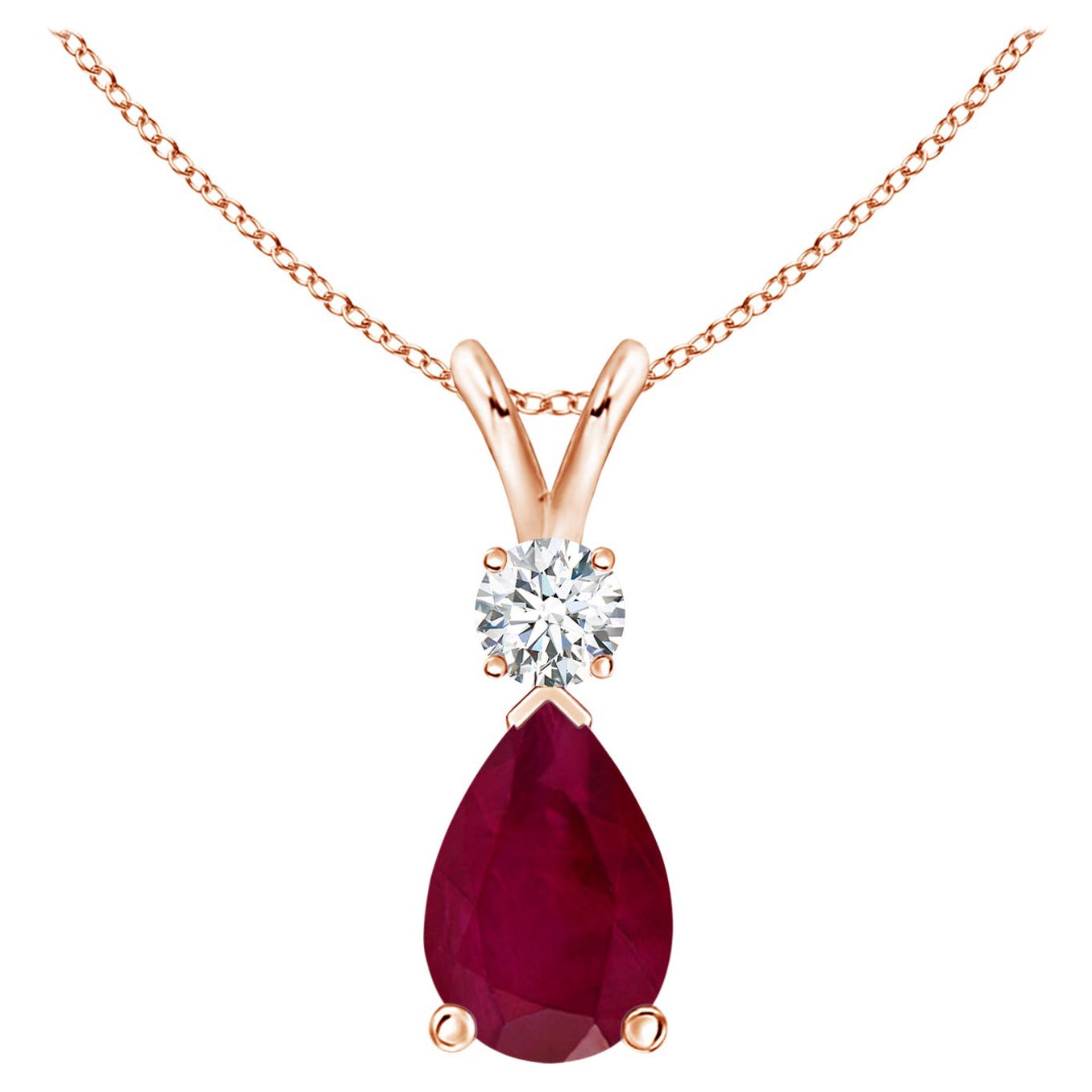 Natural 1.7 ct Ruby Teardrop Pendant with Diamond in 14K Rose Gold