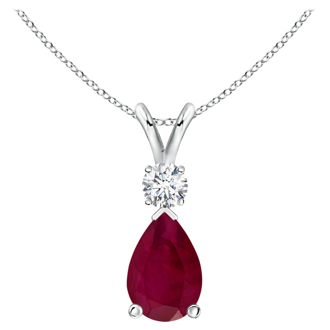 Natural 1.7 ct Ruby Teardrop Pendant with Diamond in 14K White Gold