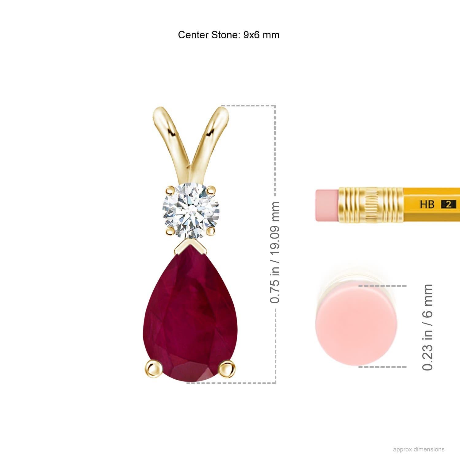 Taille poire Pendentif en or jaune 18K en forme de goutte de rubis naturel de 1,7 ct avec diamant en vente