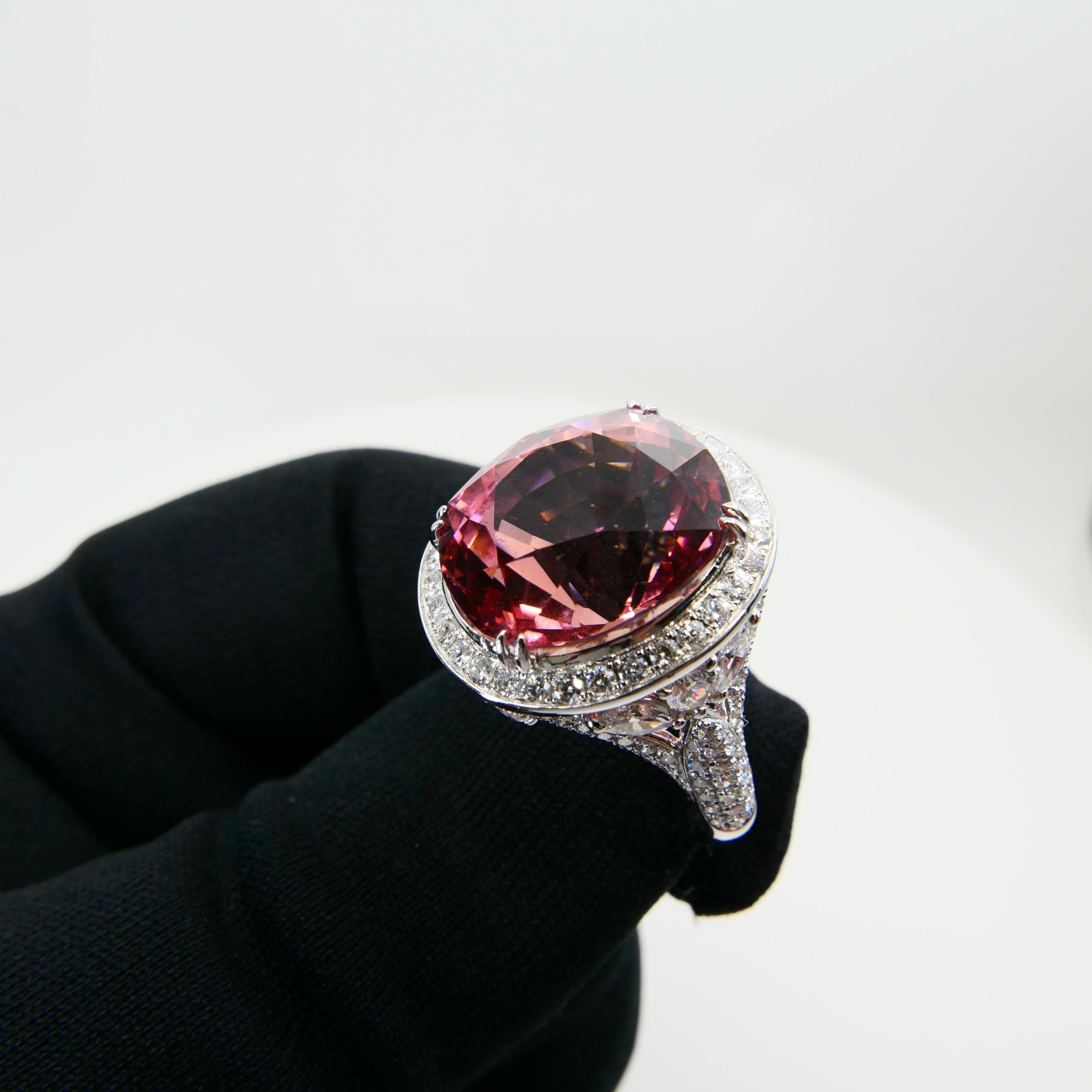 Natural 17 Cts Pink Tourmaline and Diamond Cocktail Ring, Huge Statement Piece For Sale 2