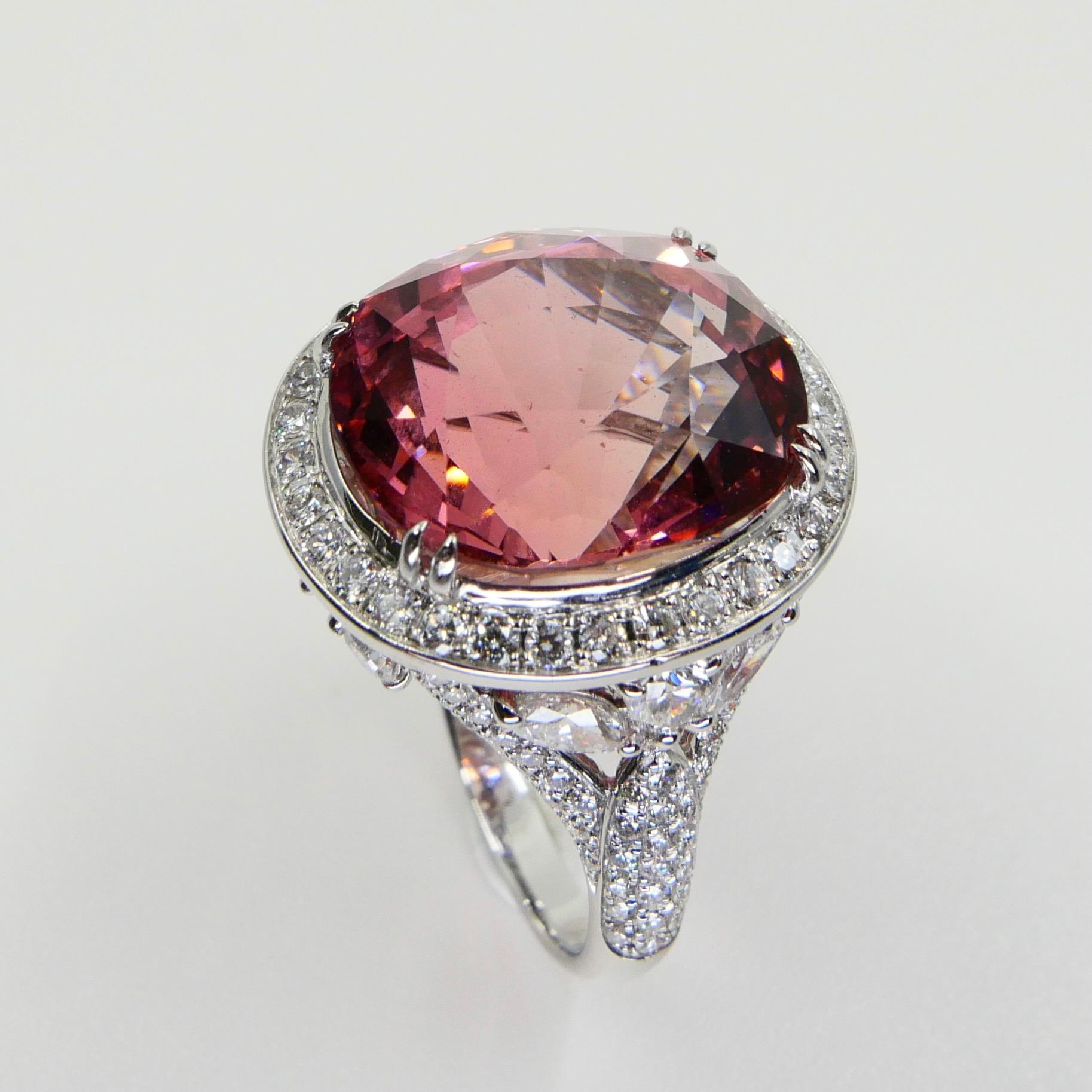 Natural 17 Cts Pink Tourmaline and Diamond Cocktail Ring, Huge Statement Piece For Sale 3