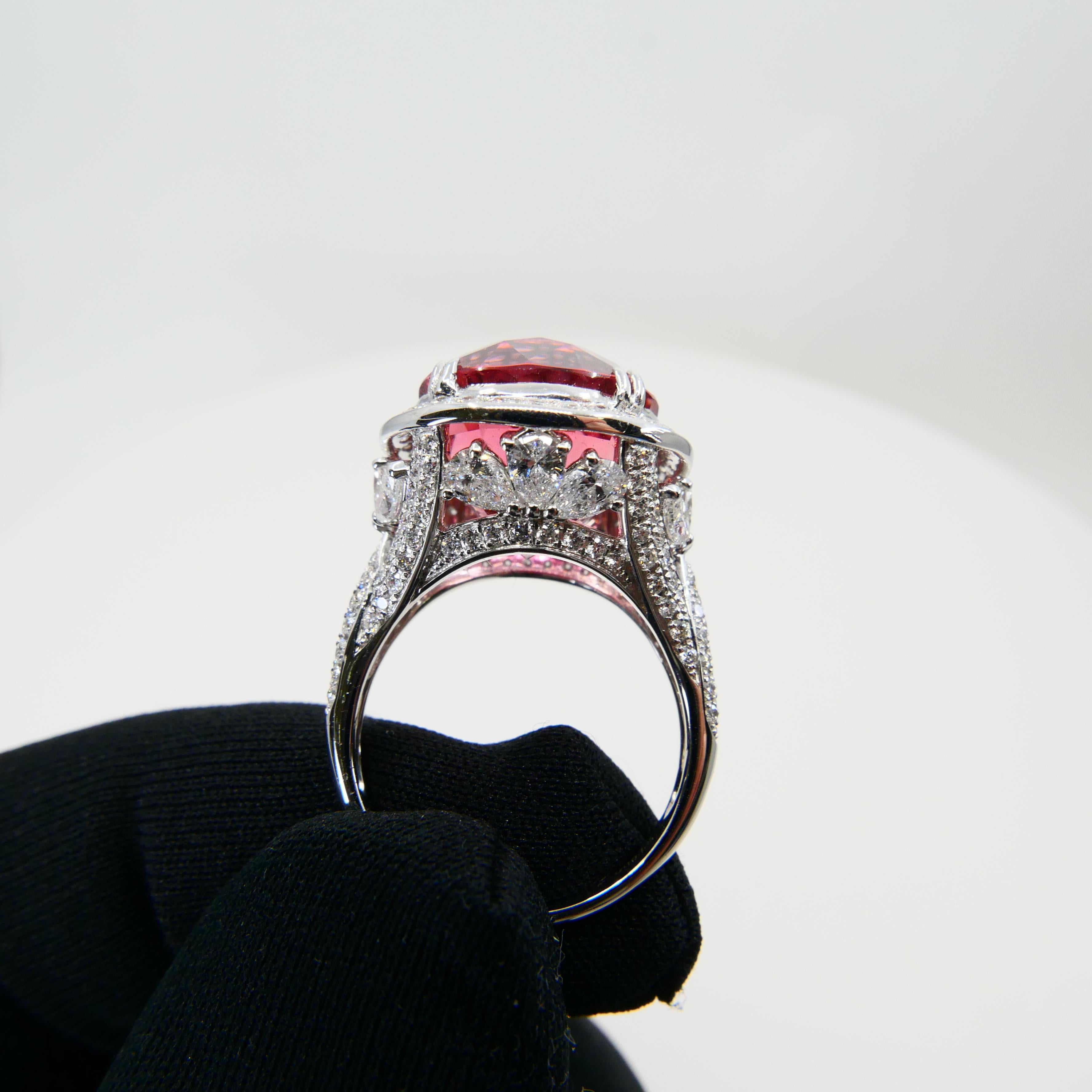Natural 17 Cts Pink Tourmaline and Diamond Cocktail Ring, Huge Statement Piece For Sale 5