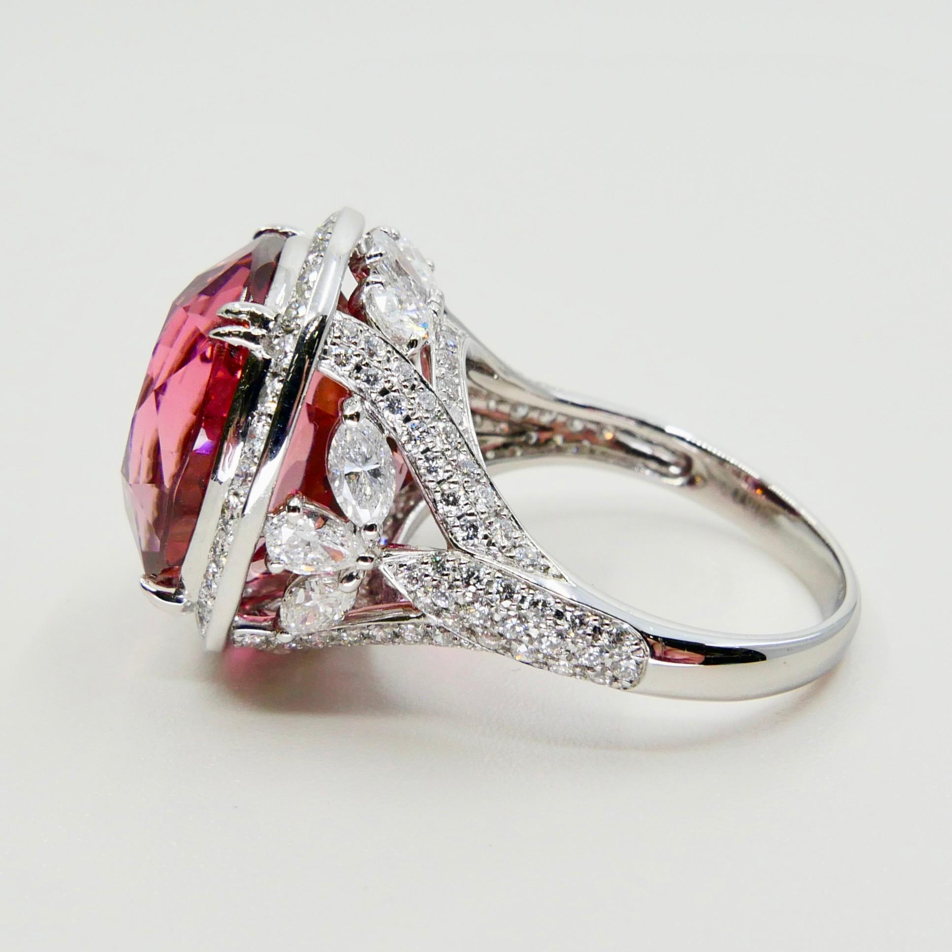 Natural 17 Cts Pink Tourmaline and Diamond Cocktail Ring, Huge Statement Piece For Sale 6