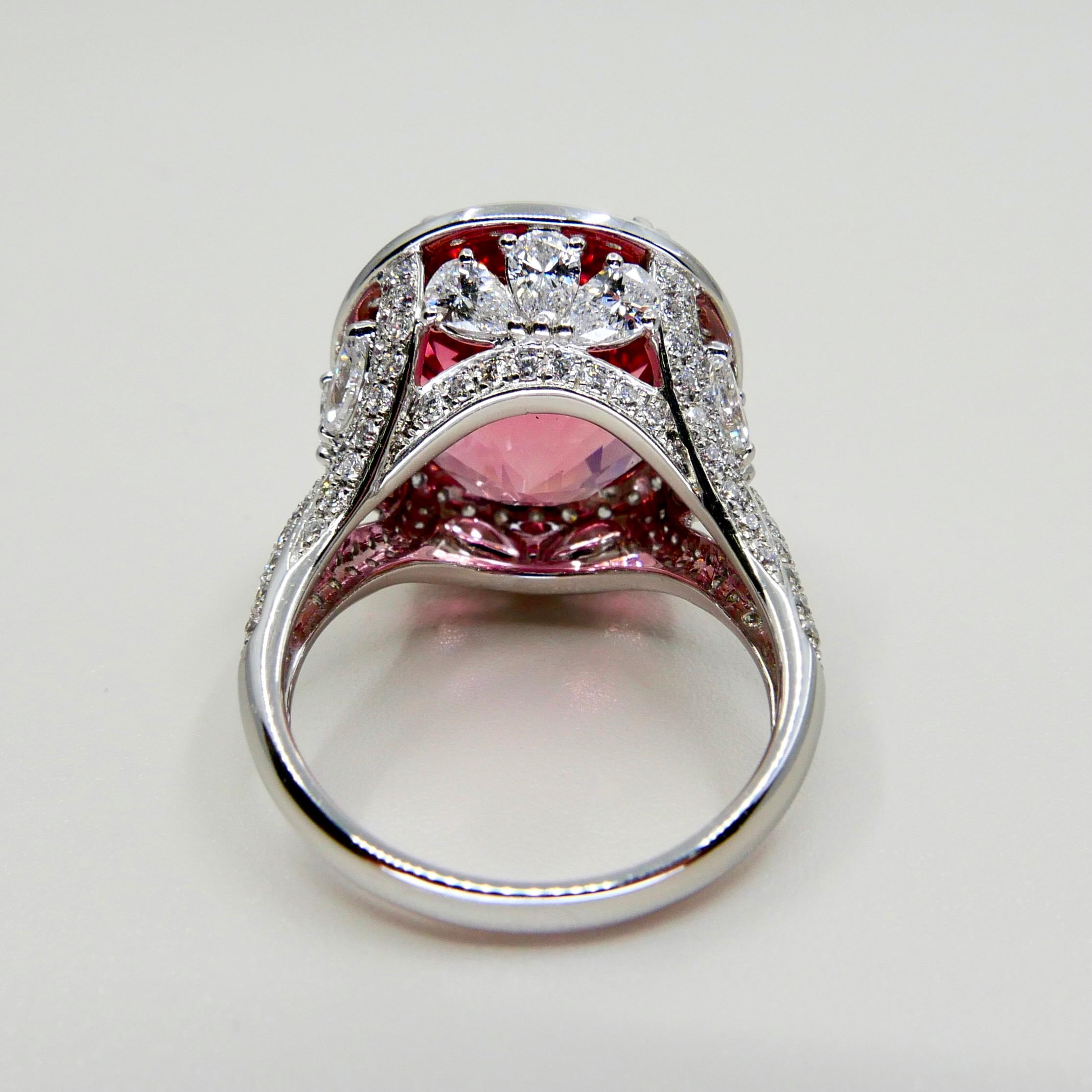 Natural 17 Cts Pink Tourmaline and Diamond Cocktail Ring, Huge Statement Piece For Sale 8