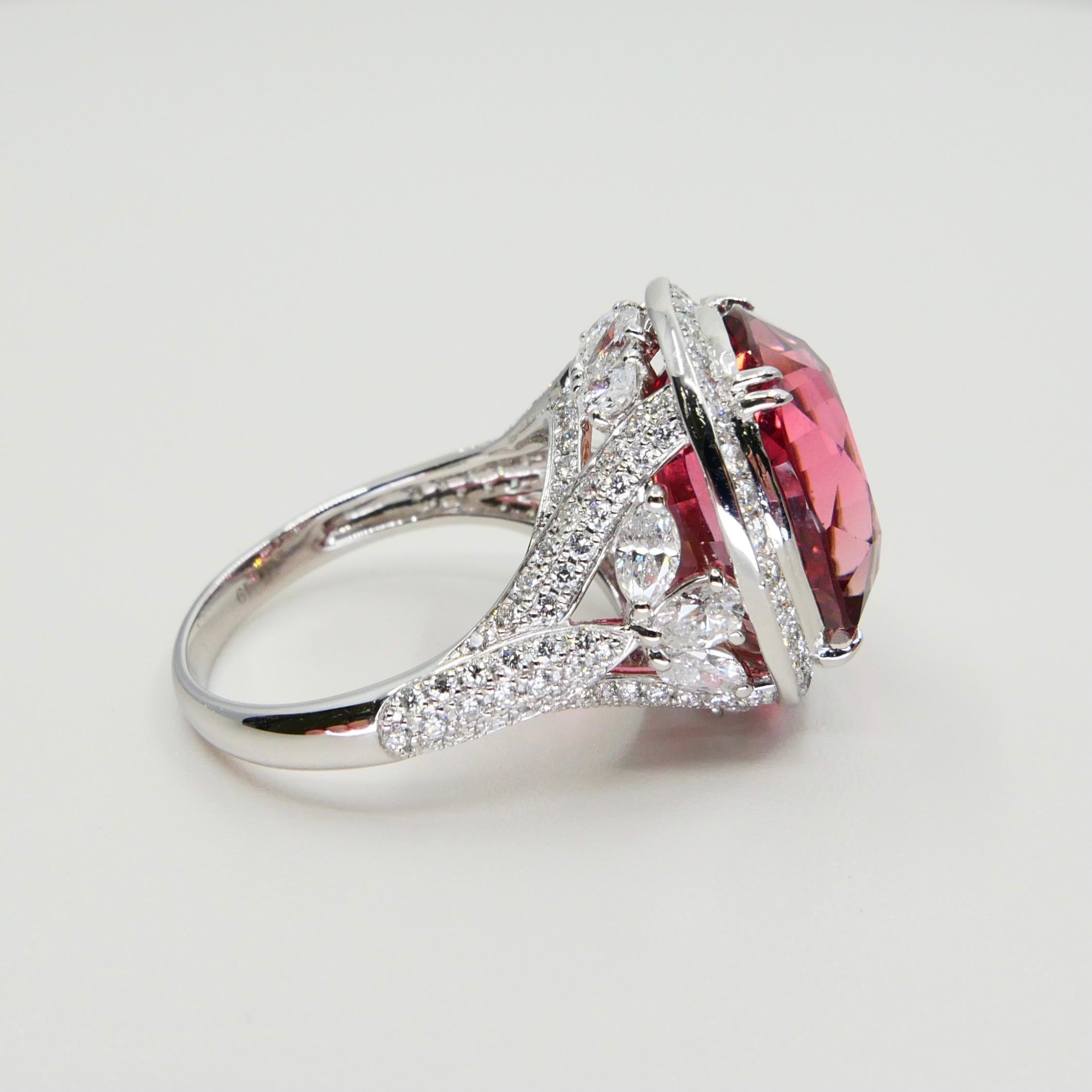 Natural 17 Cts Pink Tourmaline and Diamond Cocktail Ring, Huge Statement Piece For Sale 9