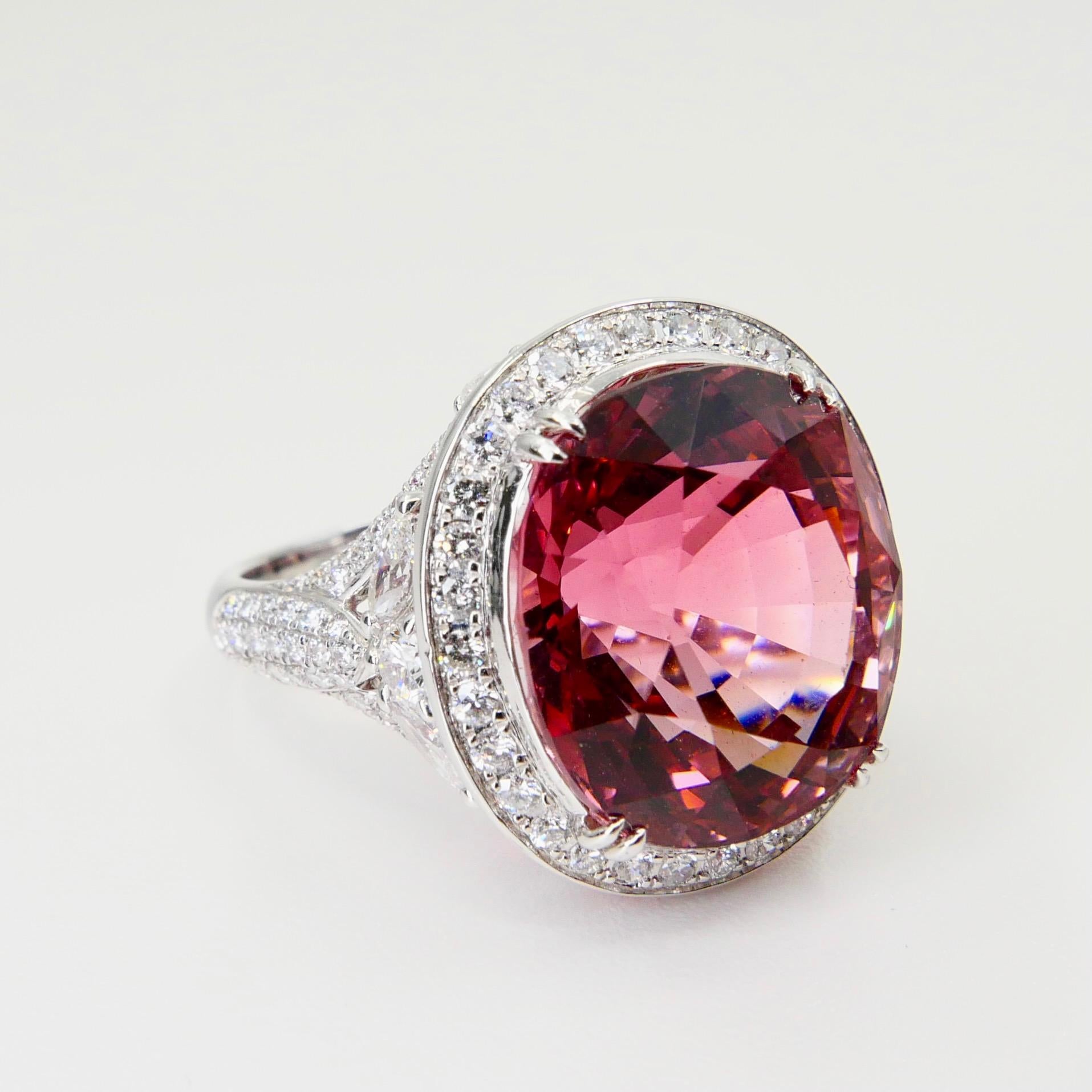 Natural 17 Cts Pink Tourmaline and Diamond Cocktail Ring, Huge Statement Piece For Sale 10