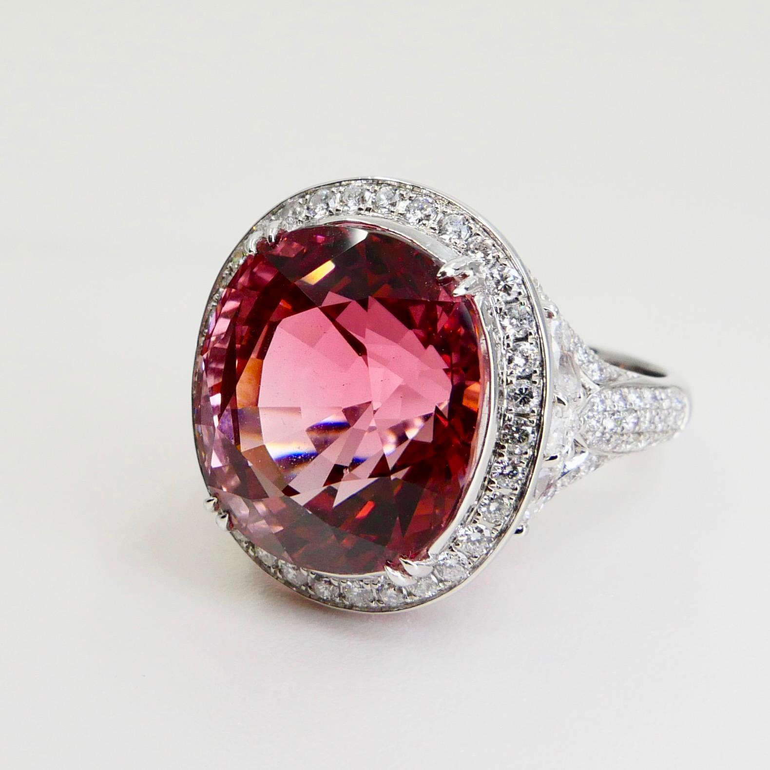 Oval Cut Natural 17 Cts Pink Tourmaline and Diamond Cocktail Ring, Huge Statement Piece For Sale