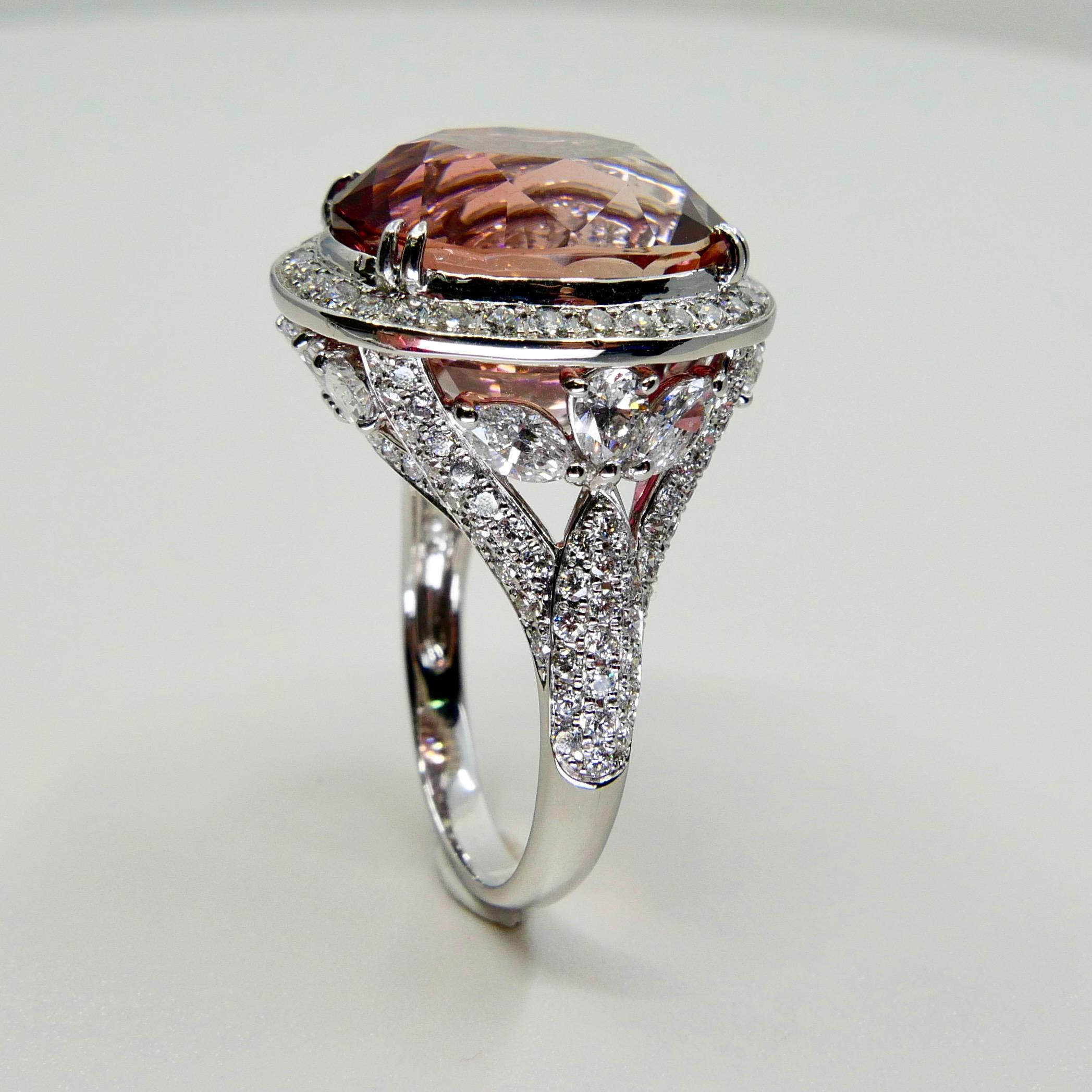 Natural 17 Cts Pink Tourmaline and Diamond Cocktail Ring, Huge Statement Piece In New Condition For Sale In Hong Kong, HK