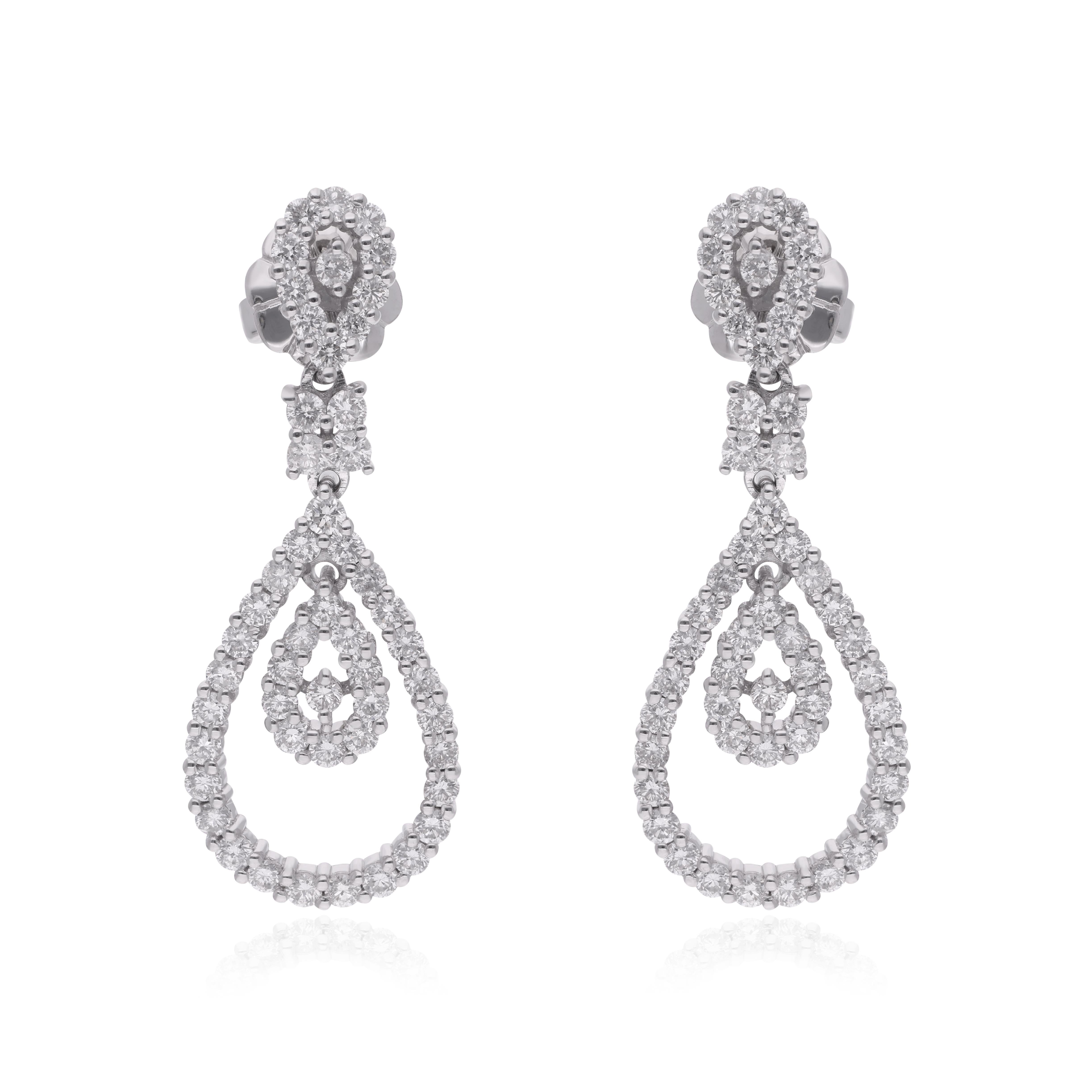 Item Code :- CNT-30015A (STE-1386C)
Gross Wt. :- 4.37 gm
10k Solid White Gold Wt. :- 4.03 gm
Natural Diamond Wt. :- 1.70 Ct. ( AVERAGE DIAMOND CLARITY SI1-SI2 & COLOR H-I )
Earrings Size :- 38 x 14 mm approx.

✦ Sizing
.....................
We can