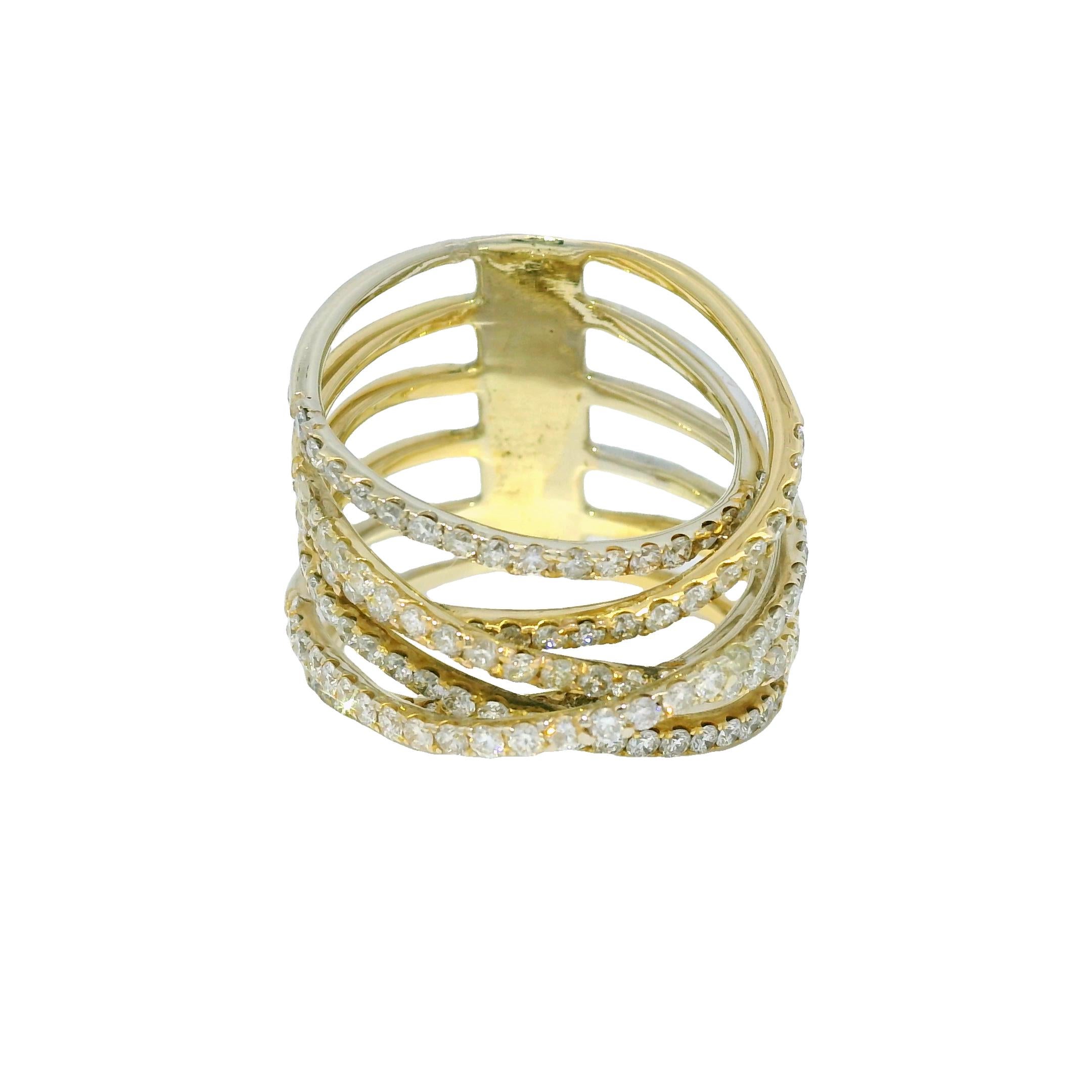 Natürlicher natürlicher 1,70 Karat Diamant Multi-Row 18 Karat Crossover-Ring auf Lager im Zustand „Hervorragend“ im Angebot in Boca Raton, FL