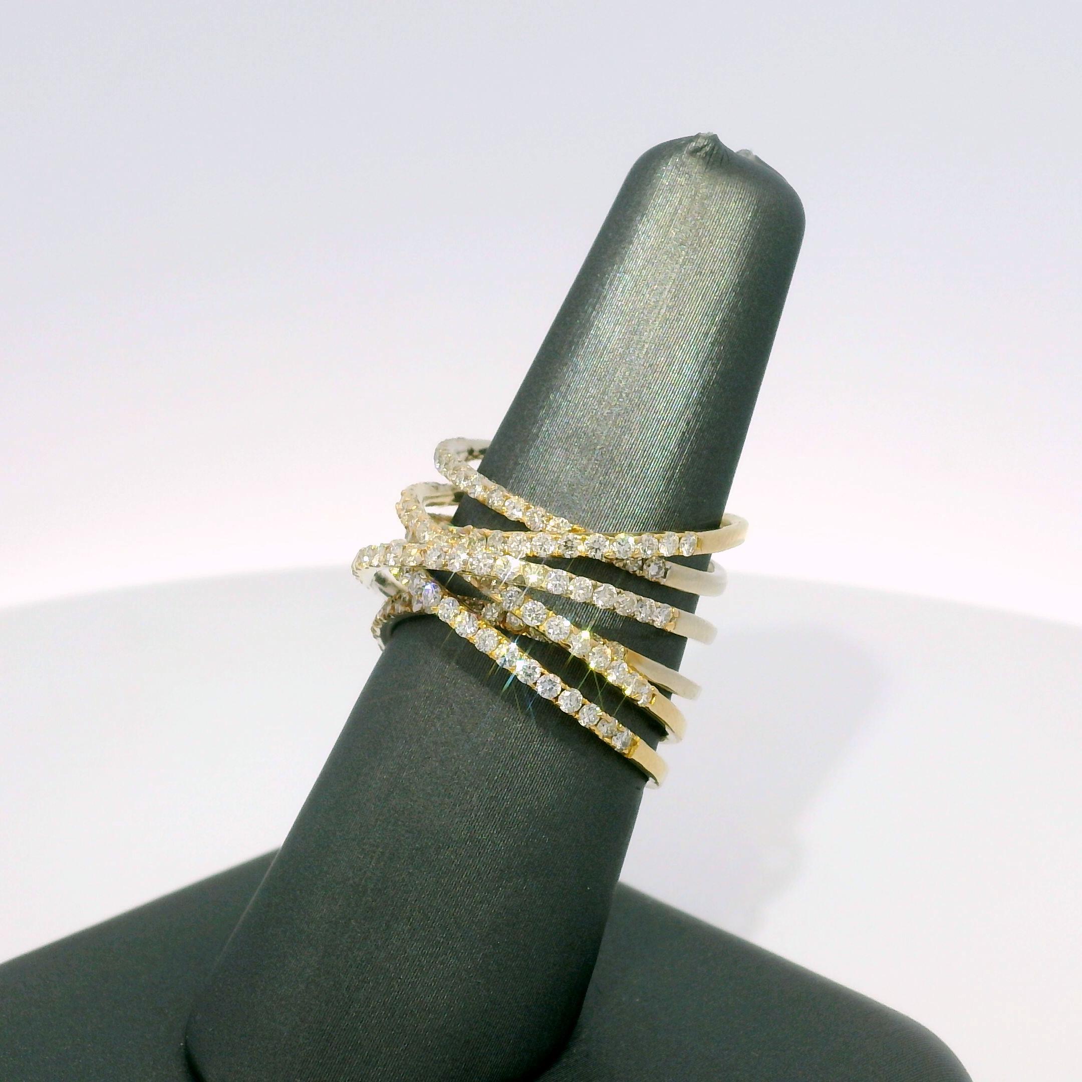Natürlicher natürlicher 1,70 Karat Diamant Multi-Row 18 Karat Crossover-Ring auf Lager im Angebot 1