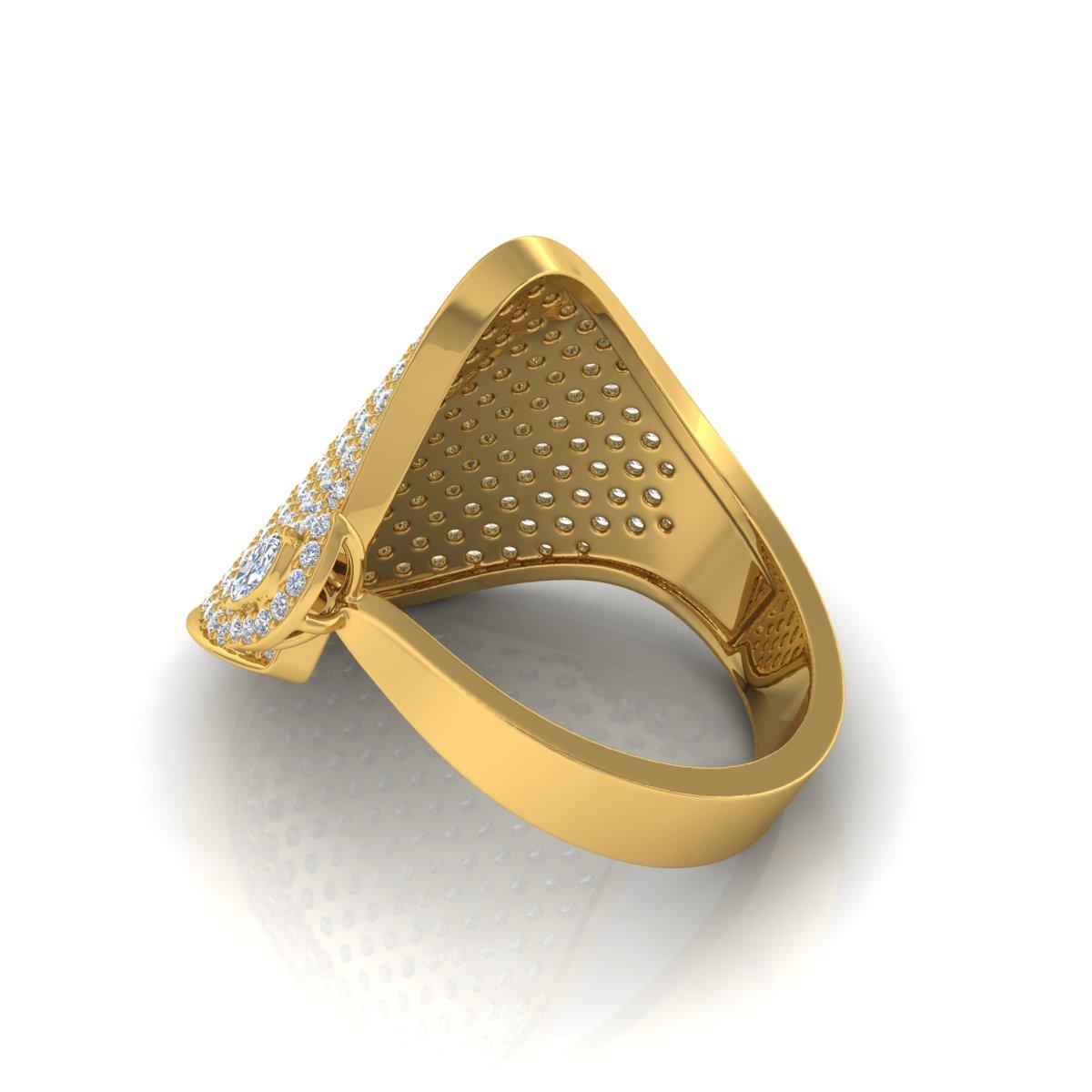 Round Cut Natural 1.70 Carat Diamond Pave Cuff Ring 18 Karat Yellow Gold Handmade Jewelry For Sale