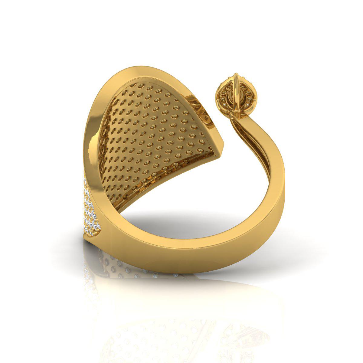 Women's Natural 1.70 Carat Diamond Pave Cuff Ring 18 Karat Yellow Gold Handmade Jewelry For Sale