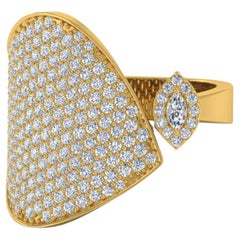Bague manchette en or jaune 18 carats avec pavé de diamants naturels de 1,70 carat, faite à la main