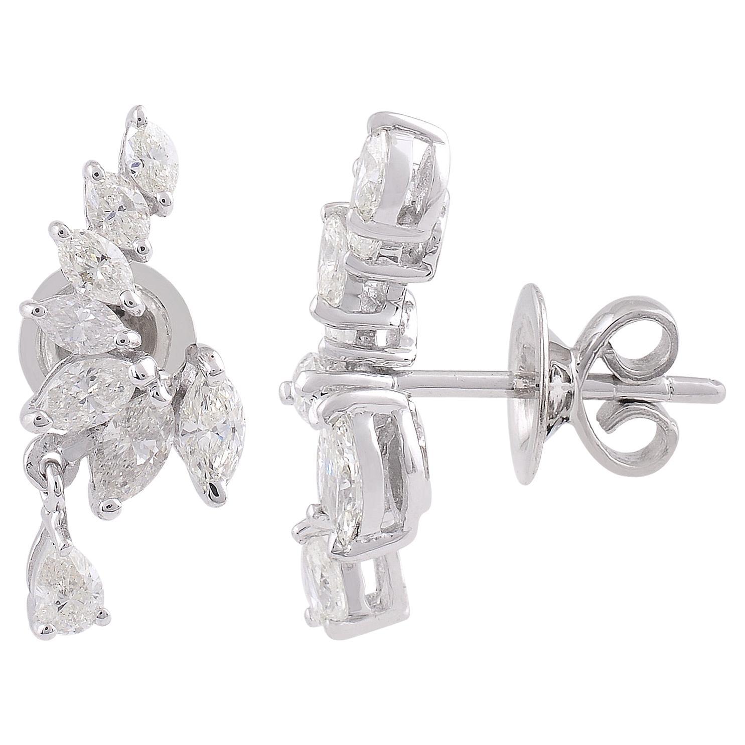 Natürliche 1,70 Karat Birne Diamant Ohrstecker massiv 18k Weißgold Feiner Schmuck