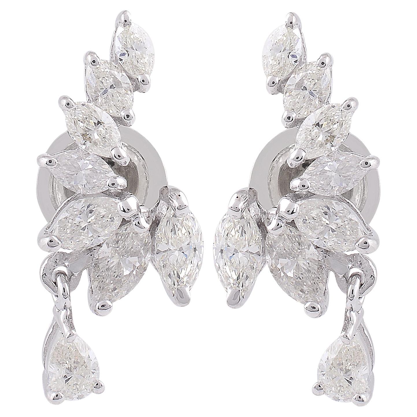 Pendientes de oro blanco macizo de 18k con diamantes pera naturales de 1,70 quilates Joyería fina