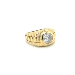 Natural 1.70 Carat Round Cut Diamond in Bezel Set 14K Gold Fluted Shank Ring