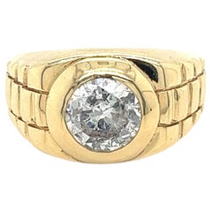 Natural 1.70 Carat Round Cut Diamond in Bezel Set 14K Gold Fluted Shank Ring