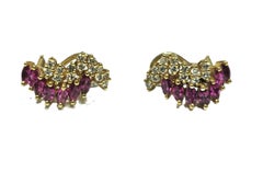 Natural 1.70 Carat Ruby Diamond Earrings in 14k Gold