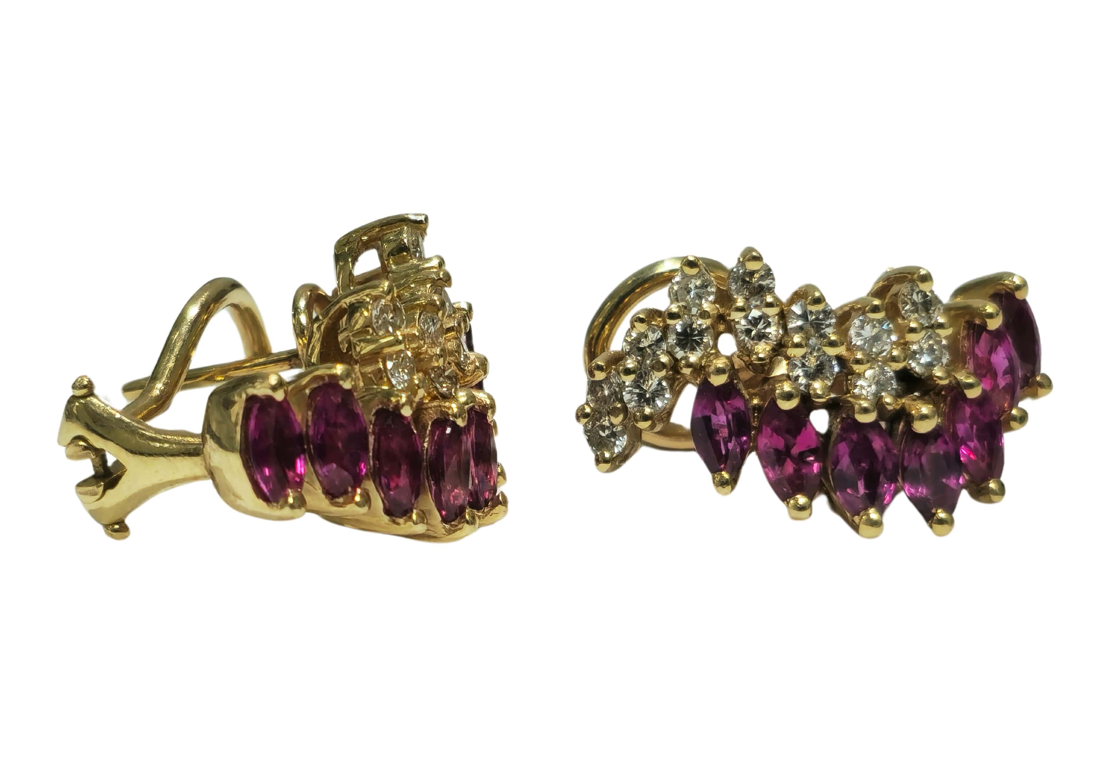 Victorian Natural 1.70 Carat Ruby Diamond Earrings in 14k Gold For Sale