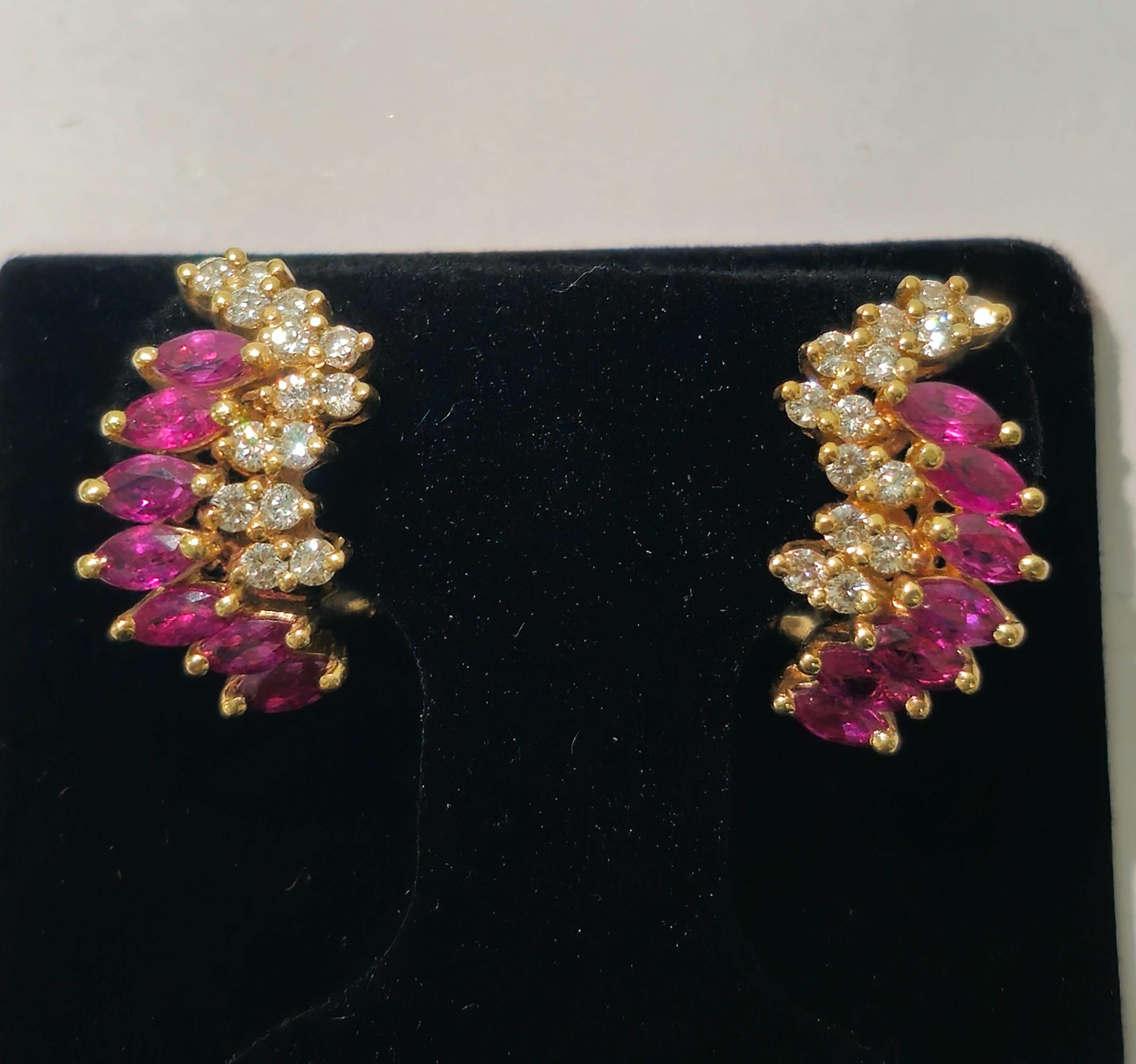 Round Cut Natural 1.70 Carat Ruby Diamond Earrings in 14k Gold For Sale