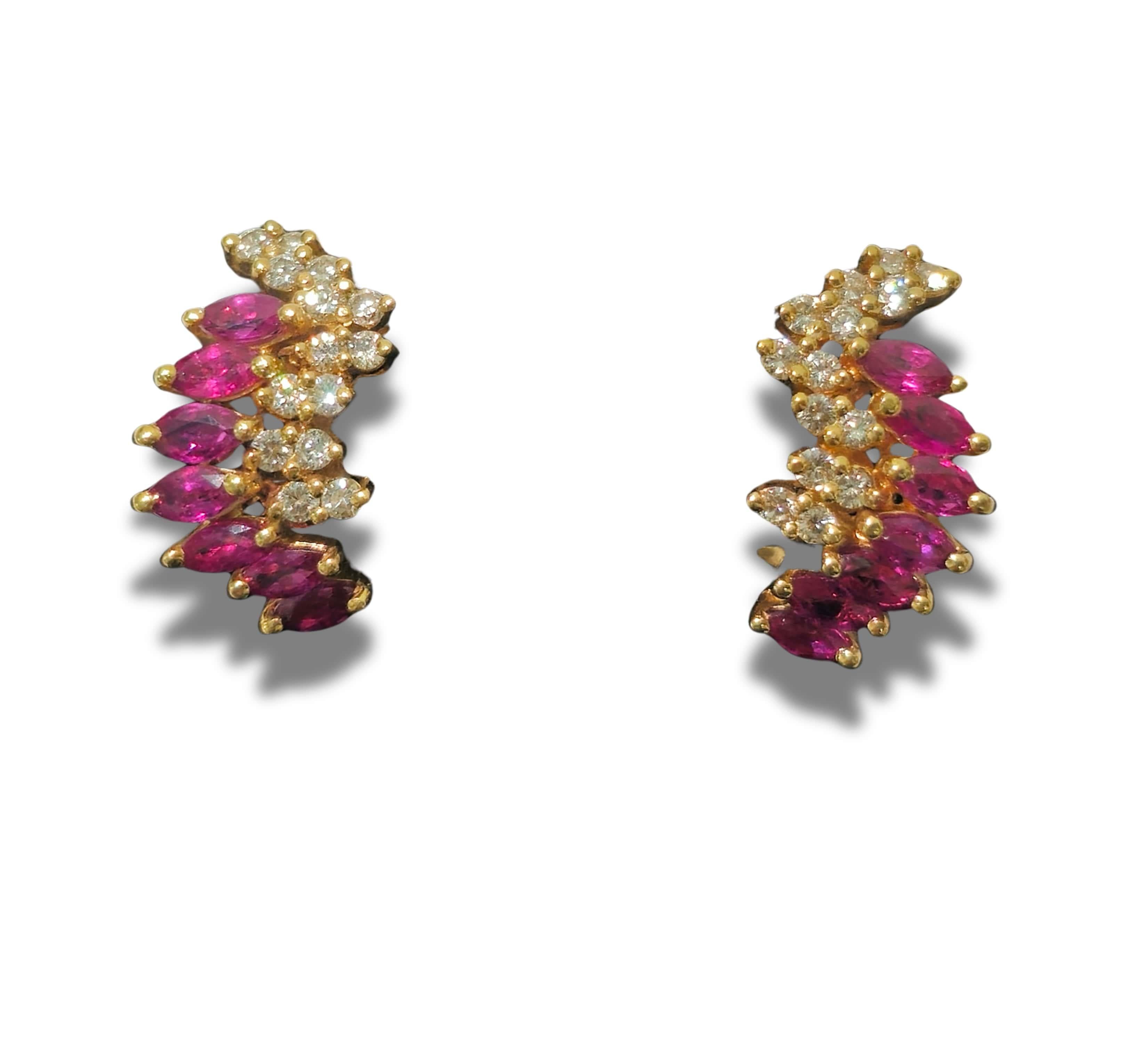 Round Cut Natural 1.70 Carat Ruby Diamond Earrings in 14k Gold For Sale
