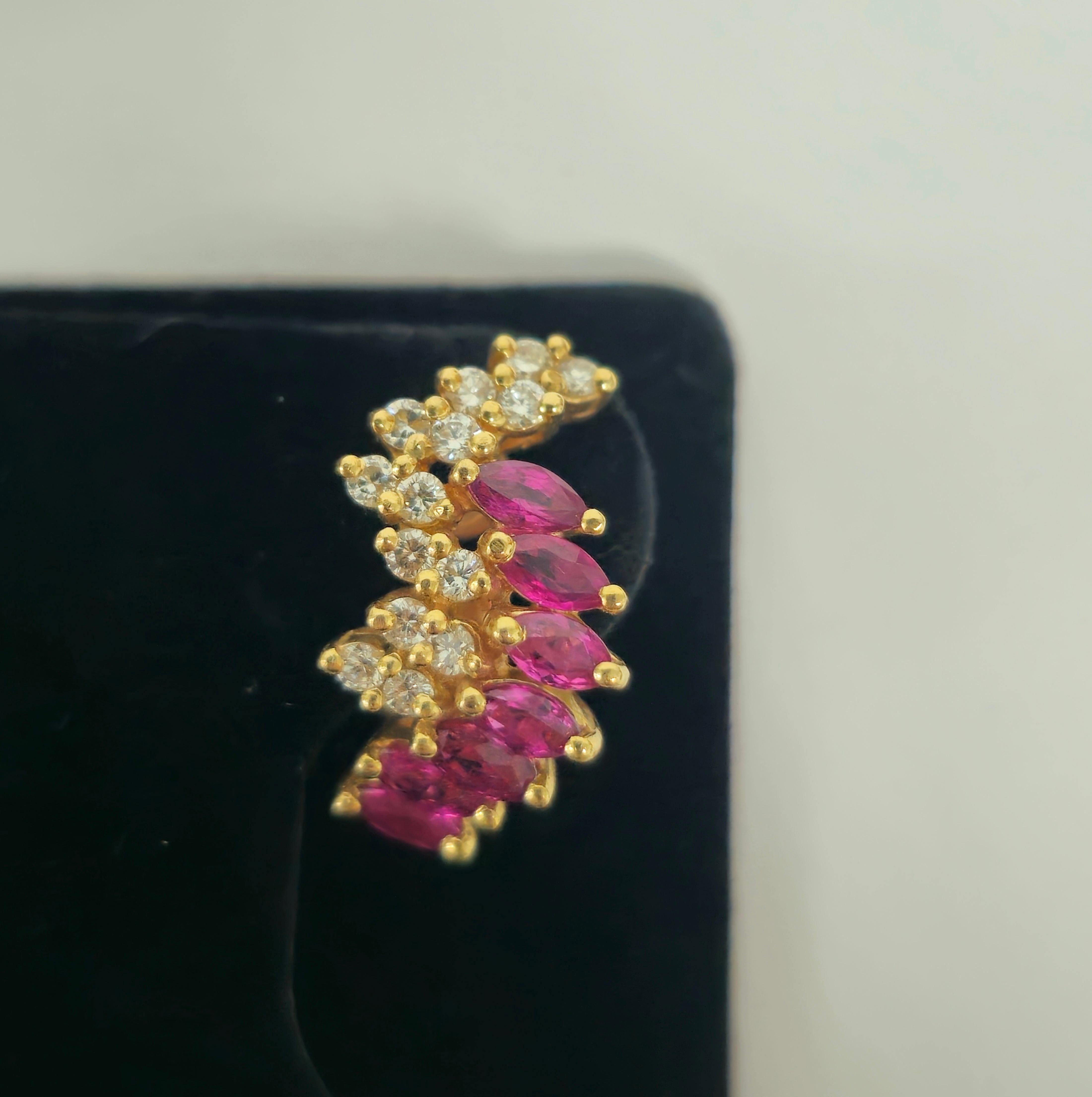 Women's Natural 1.70 Carat Ruby Diamond Earrings in 14k Gold For Sale