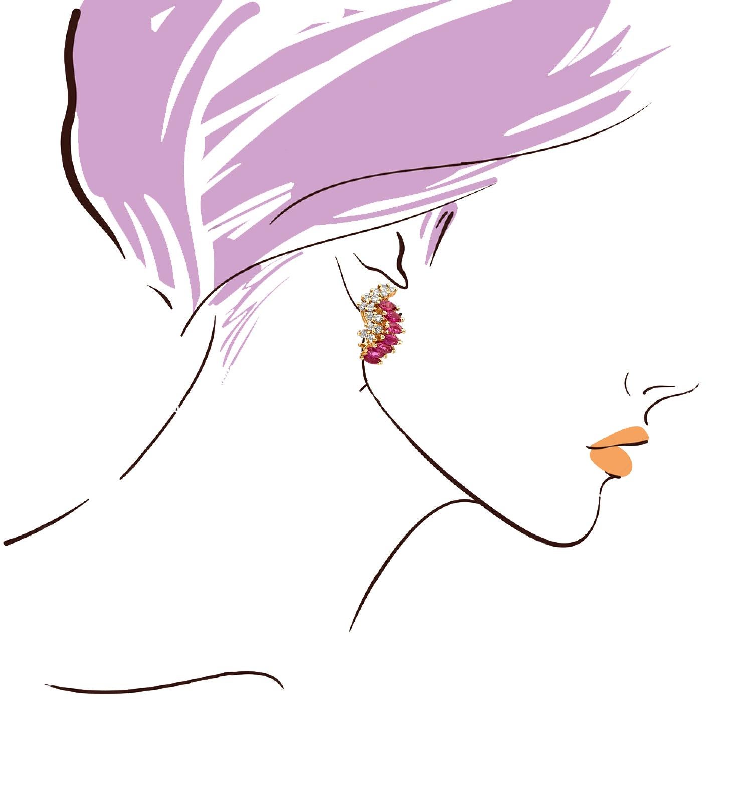 Natural 1.70 Carat Ruby Diamond Earrings in 14k Gold For Sale 1