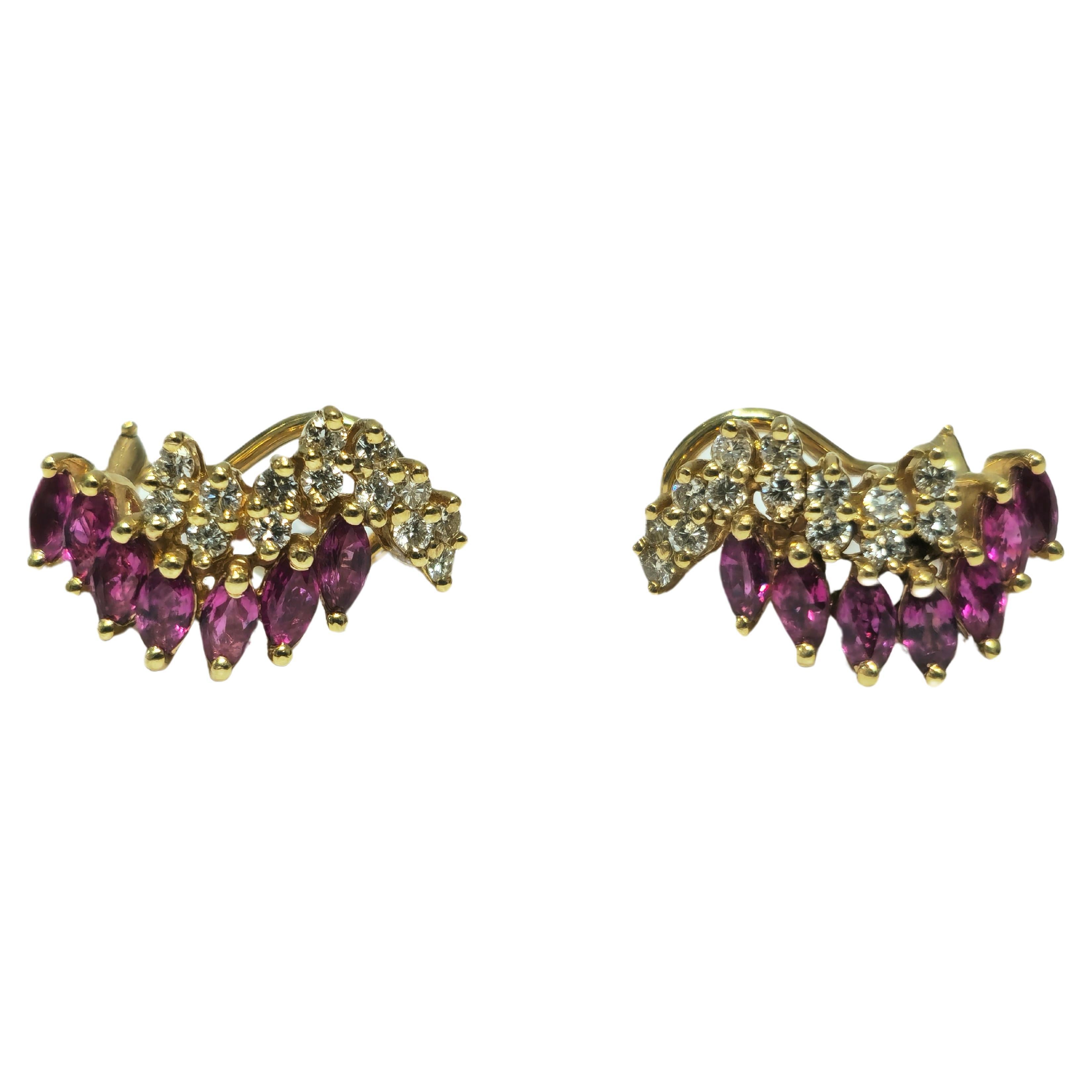 Natural 1.70 Carat Ruby Diamond Earrings in 14k Gold For Sale