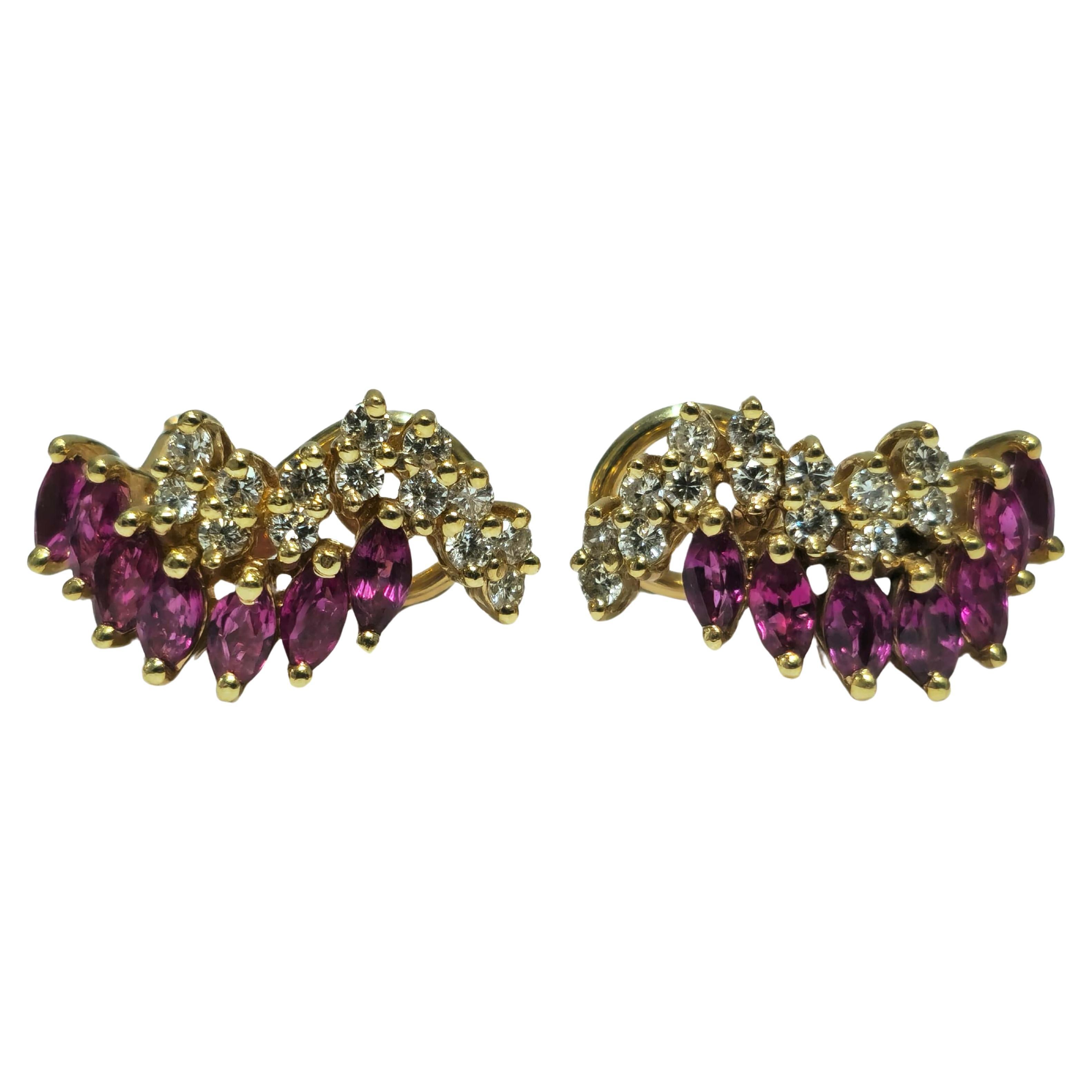 Natural 1.70 Carat Ruby Diamond Earrings in 14k Gold For Sale
