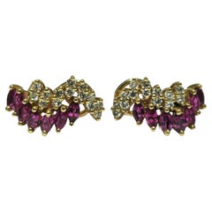 Natural 1.70 Carat Ruby Diamond Earrings in 14k Gold