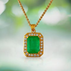 Natural 17.00 Carat Colombian Emerald and Diamond Pendant Necklace