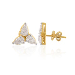 Boucles d
oreilles minimaliste en or jaune 14k avec diamant poire SI/HI de 1,71 carat