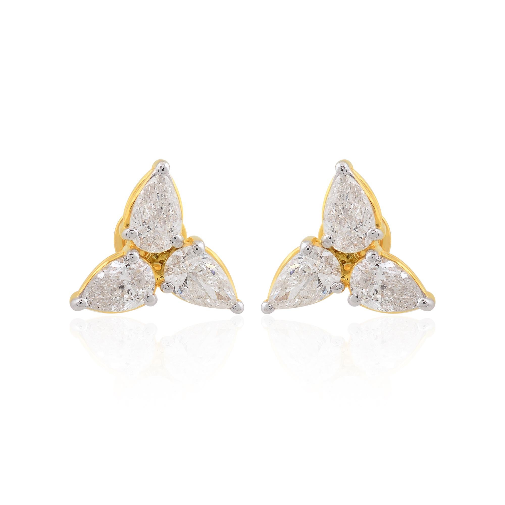 Natürliche 1,71 Karat SI/HI Birnenschliff Diamant Minimalistische Ohrstecker 14k Gelbgold (Moderne) im Angebot