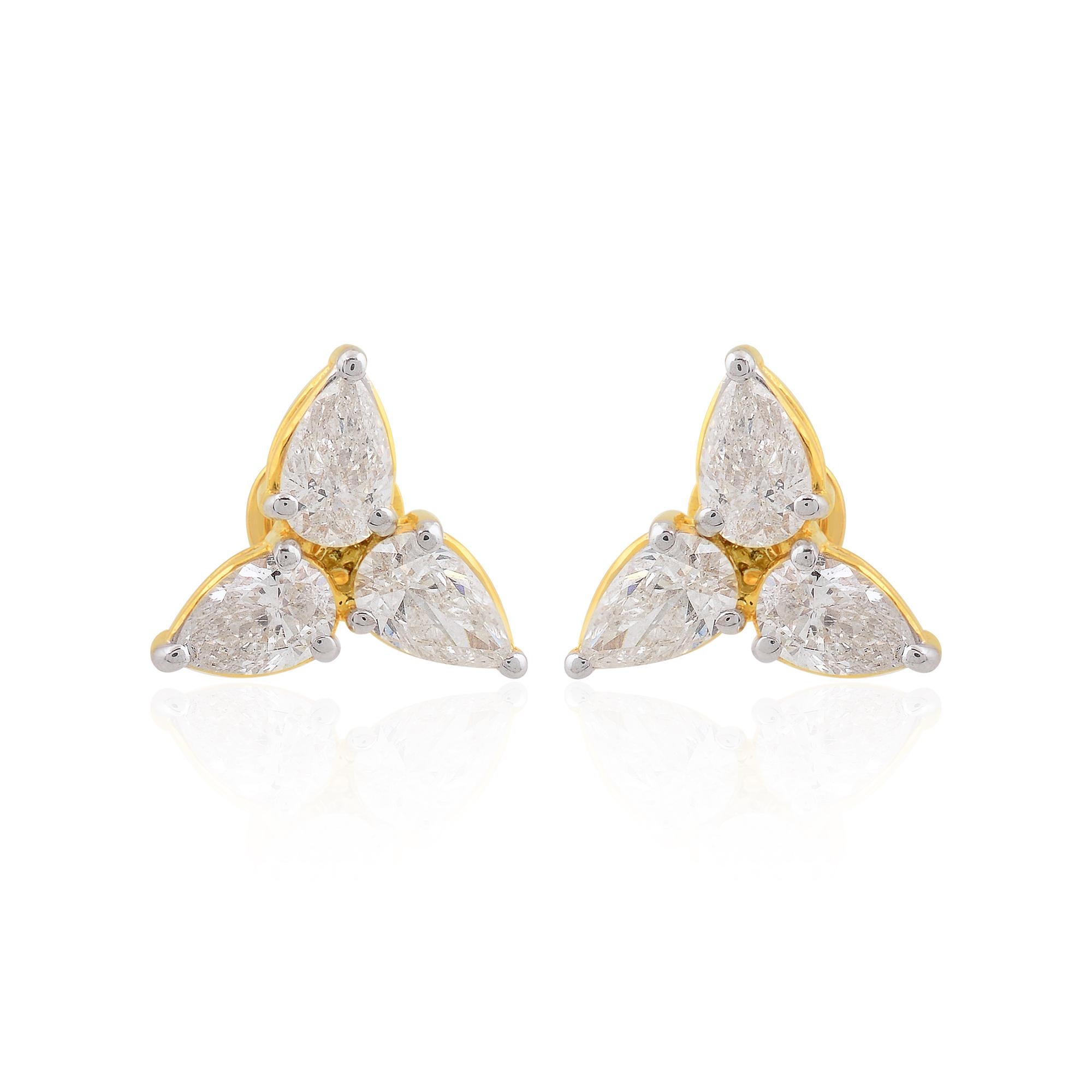 Modern Natural 1.71 Carat SI/HI Pear Diamond Minimalist Stud Earrings 14k Yellow Gold For Sale