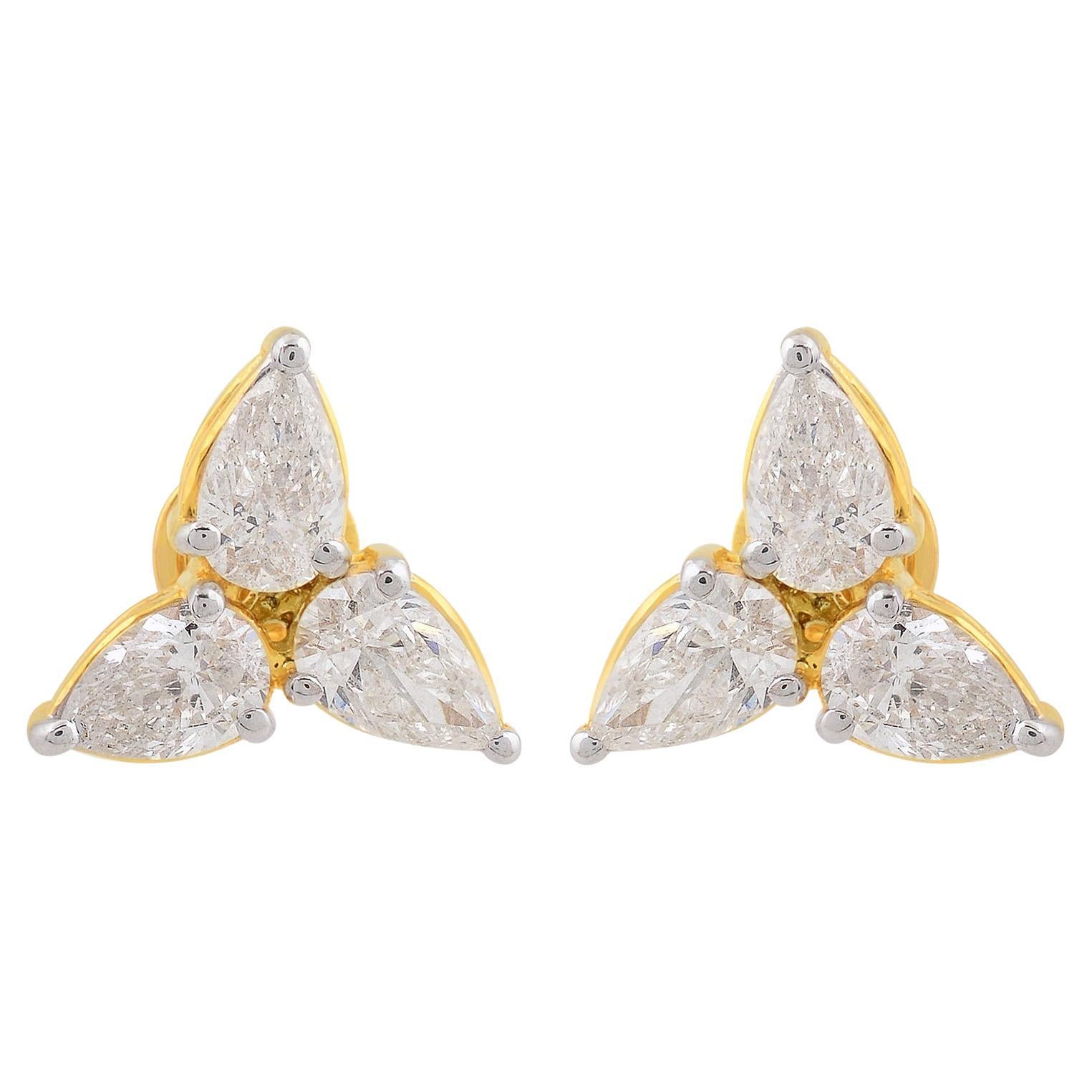 Natural 1.71 Carat SI/HI Pear Diamond Minimalist Stud Earrings 14k Yellow Gold For Sale