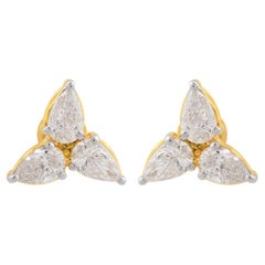 Natural 1.71 Carat SI/HI Pear Diamond Minimalist Stud Earrings 14k Yellow Gold